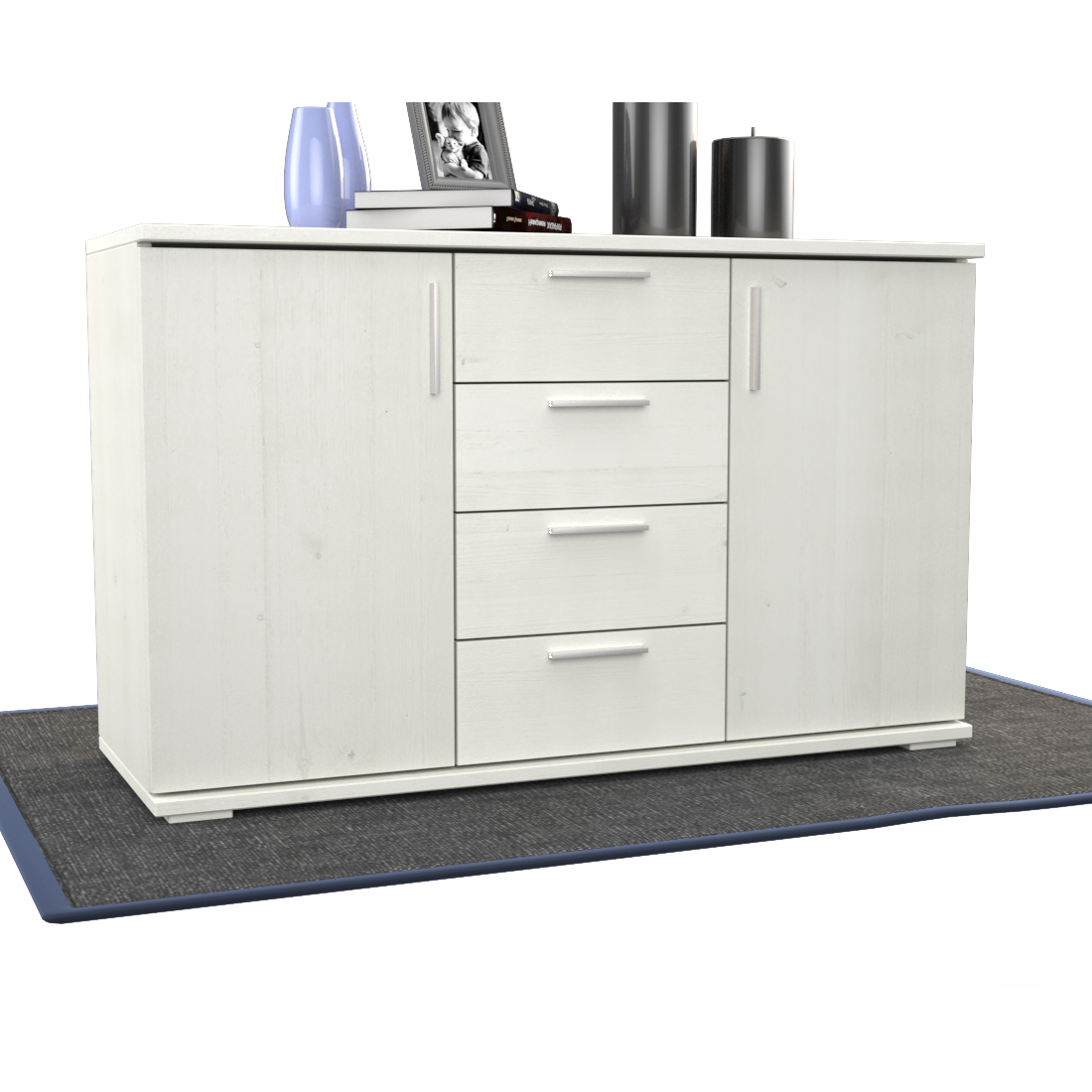 Nobis Kommode Sideboard | Anrichte | 4-Schubladen - 2-Türig | 100% Bio Kiefer Massivholz