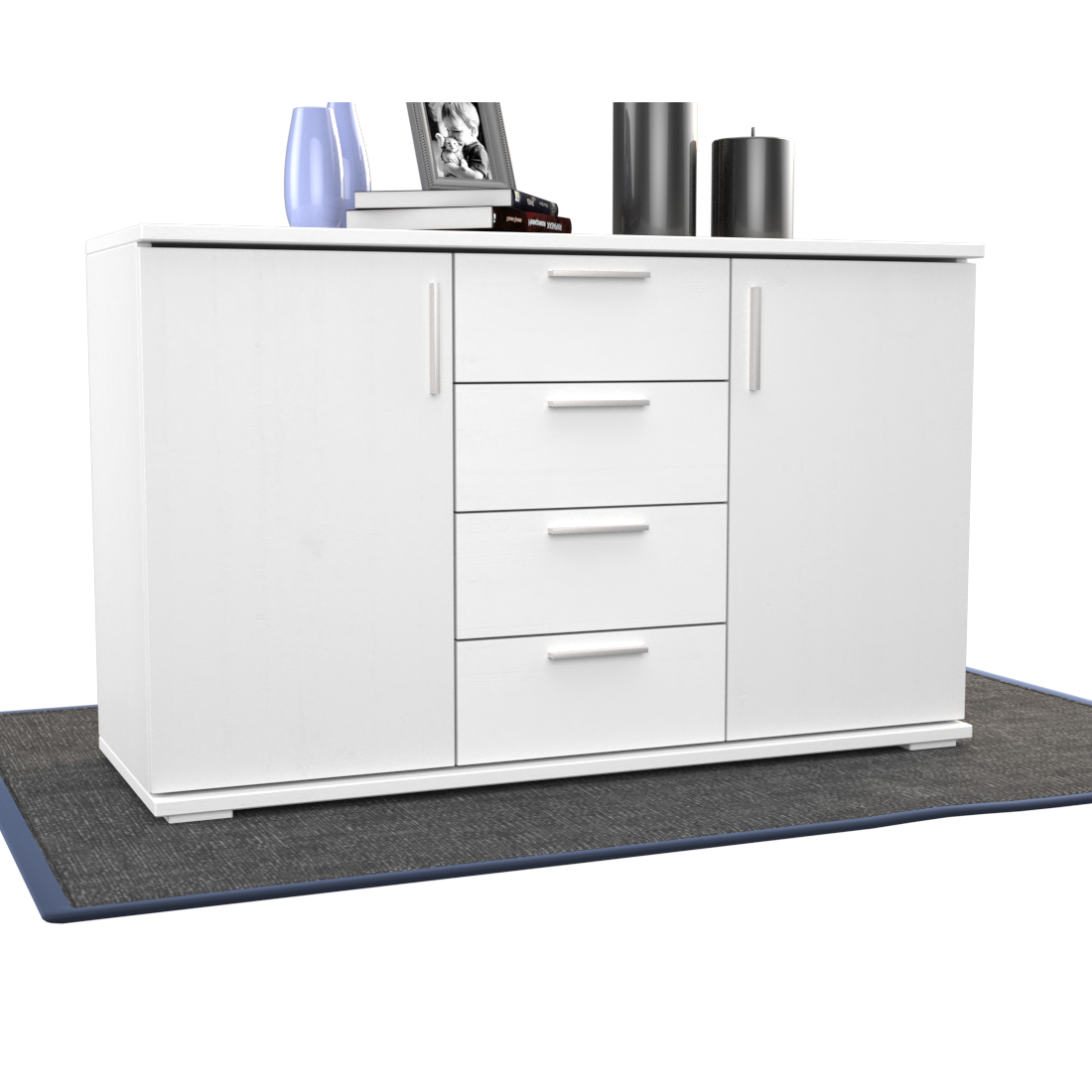 Nobis Kommode Sideboard | Anrichte | 4-Schubladen - 2-Türig | 100% Bio Kiefer Massivholz