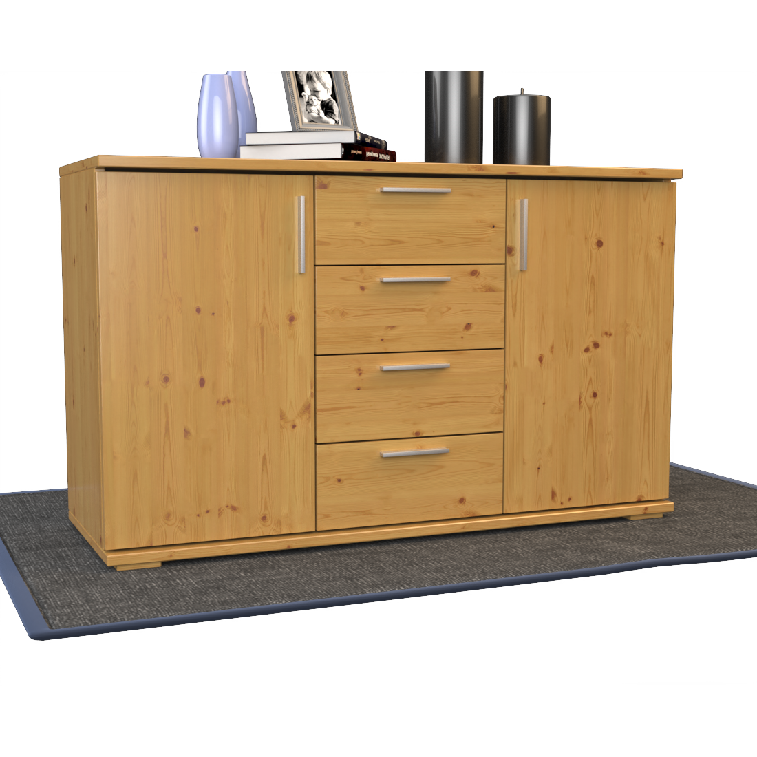 Nobis Kommode Sideboard | Anrichte | 4-Schubladen - 2-Türig | 100% Bio Kiefer Massivholz