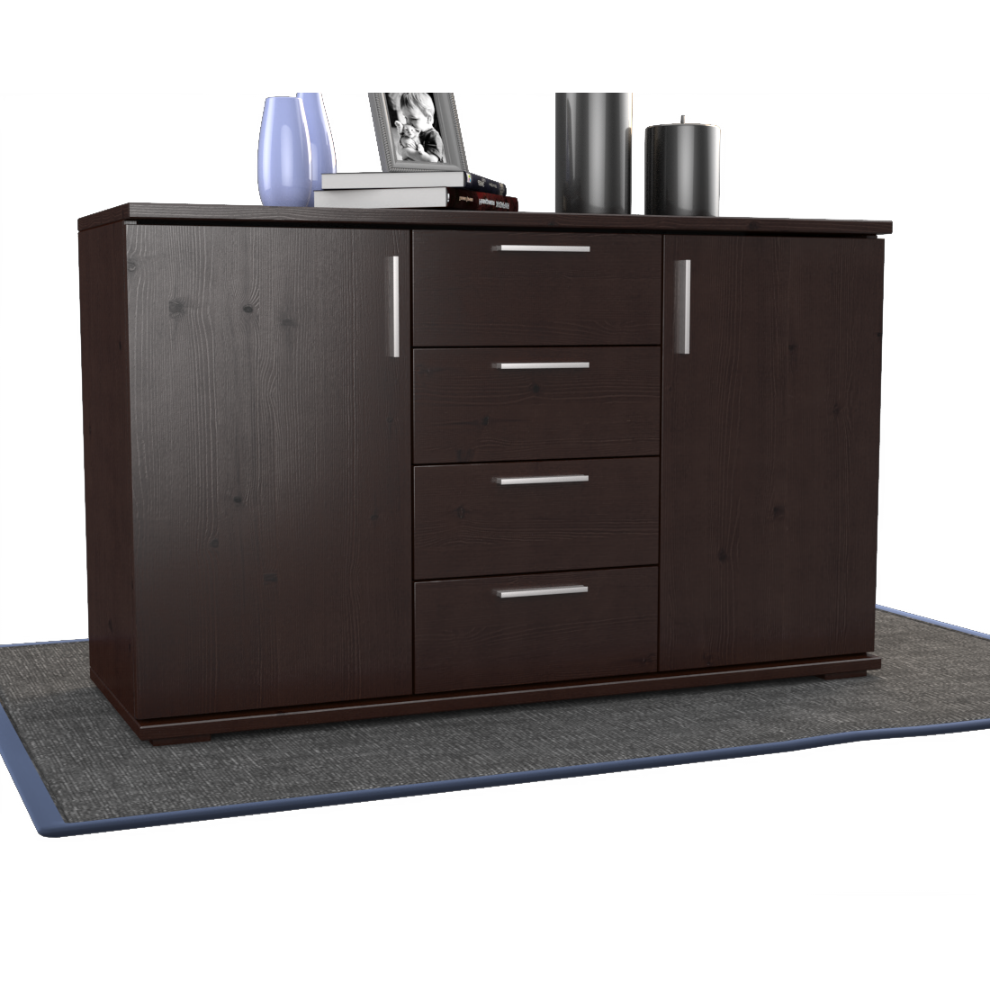 Nobis Kommode Sideboard | Anrichte | 4-Schubladen - 2-Türig | 100% Bio Kiefer Massivholz