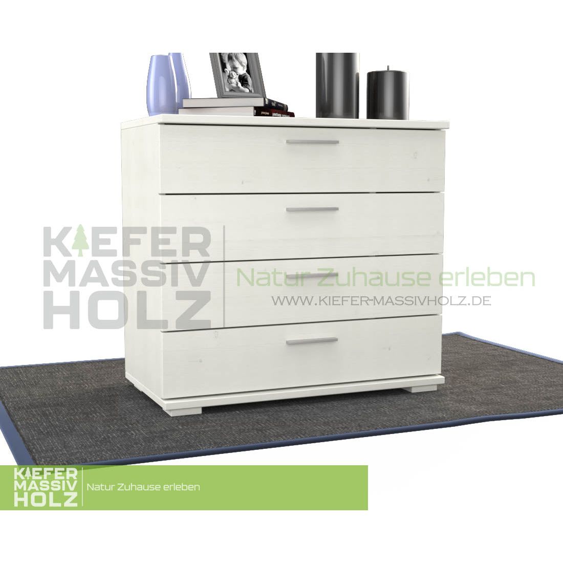 Nobis Kommode Sideboard | Anrichte | 4-Schubladen | 100% Bio Kiefer Massivholz