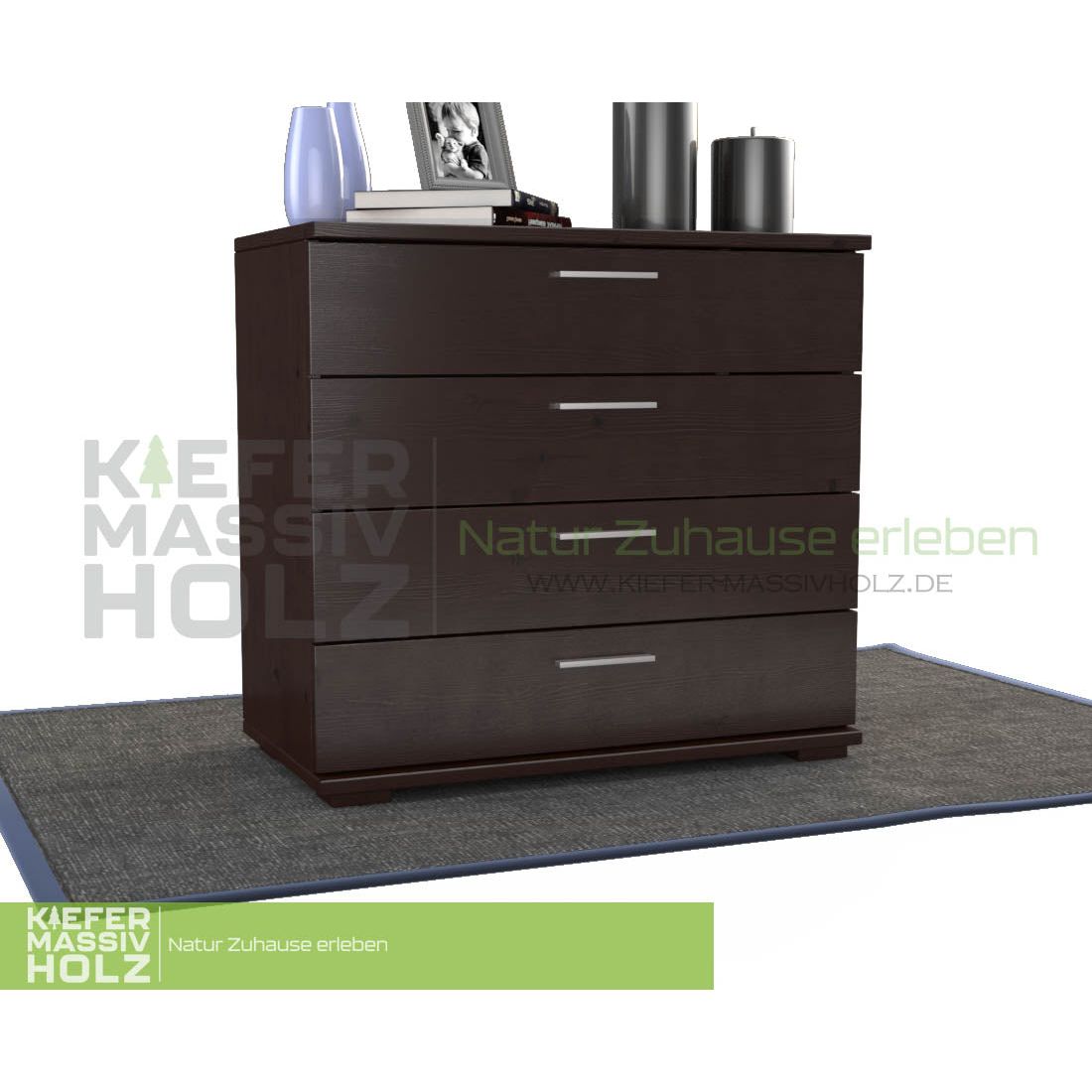 Nobis Kommode Sideboard | Anrichte | 4-Schubladen | 100% Bio Kiefer Massivholz