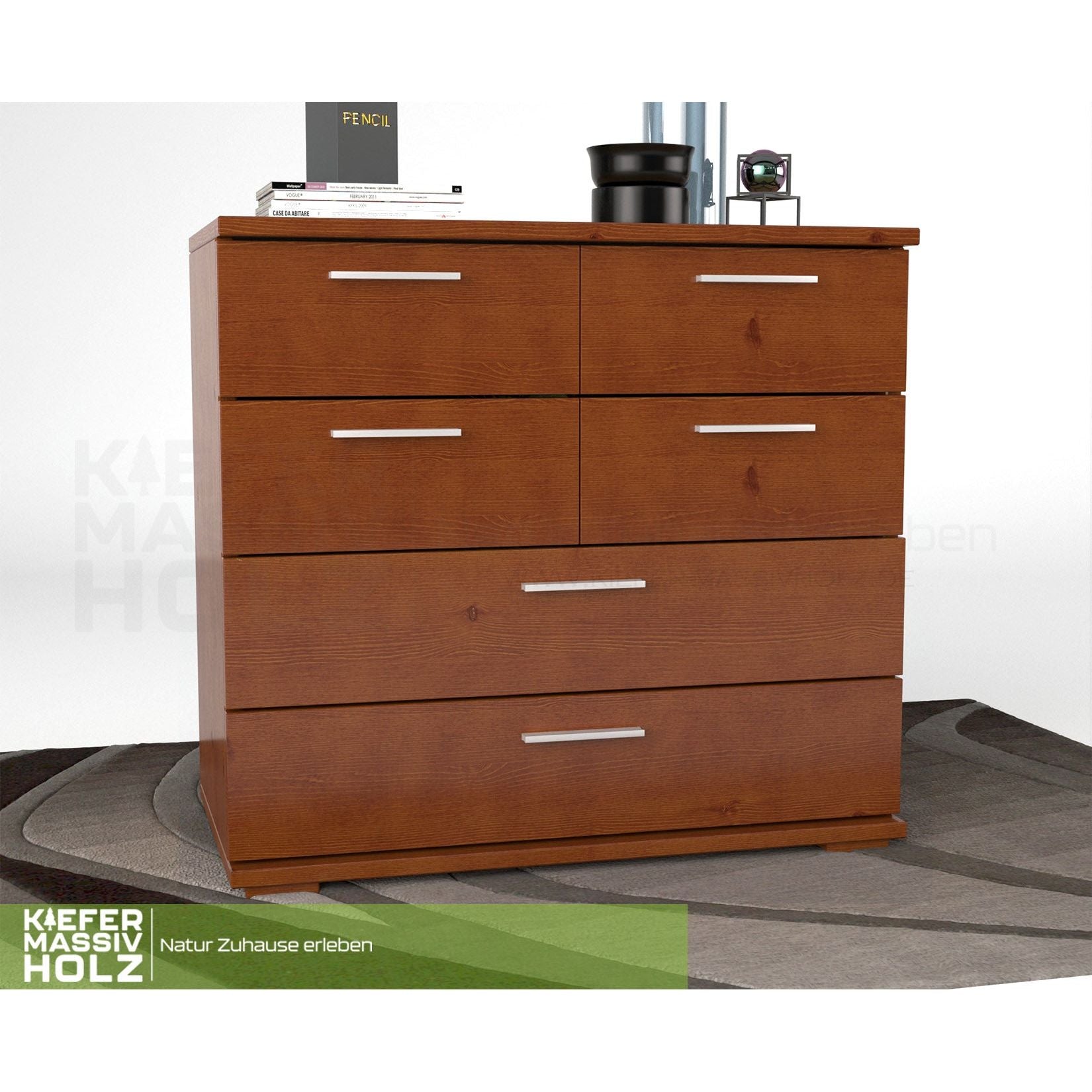 Nobis Kommode Sideboard | Anrichte | 4 kleine und 2 große Schubladen | 100% Bio Kiefer Massivholz
