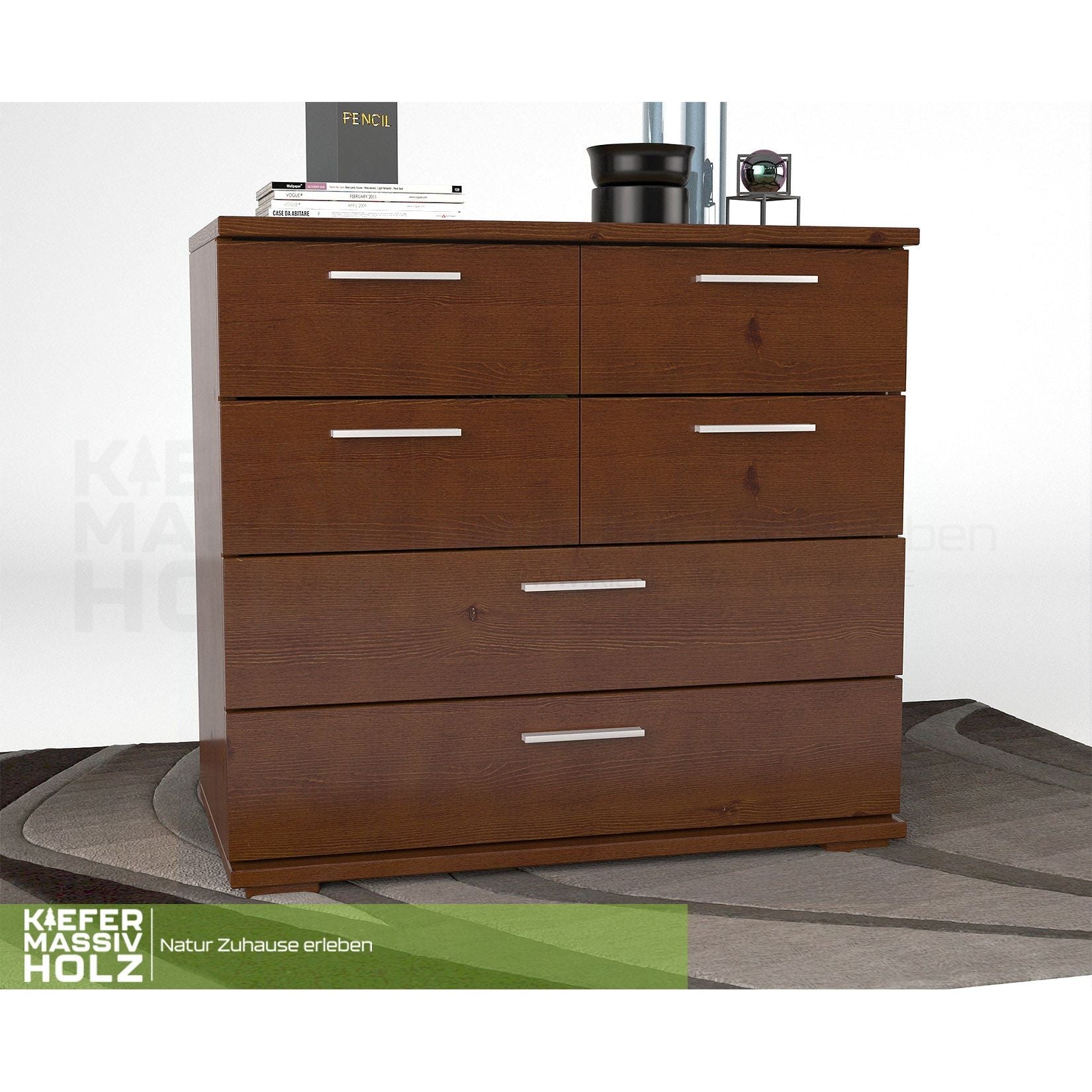 Nobis Kommode Sideboard | Anrichte | 4 kleine und 2 große Schubladen | 100% Bio Kiefer Massivholz