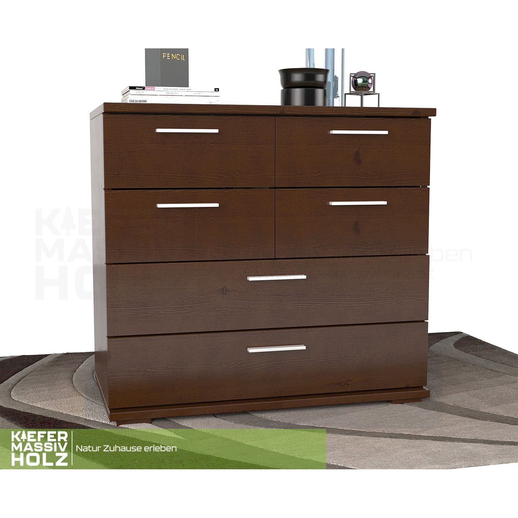 Nobis Kommode Sideboard | Anrichte | 4 kleine und 2 große Schubladen | 100% Bio Kiefer Massivholz