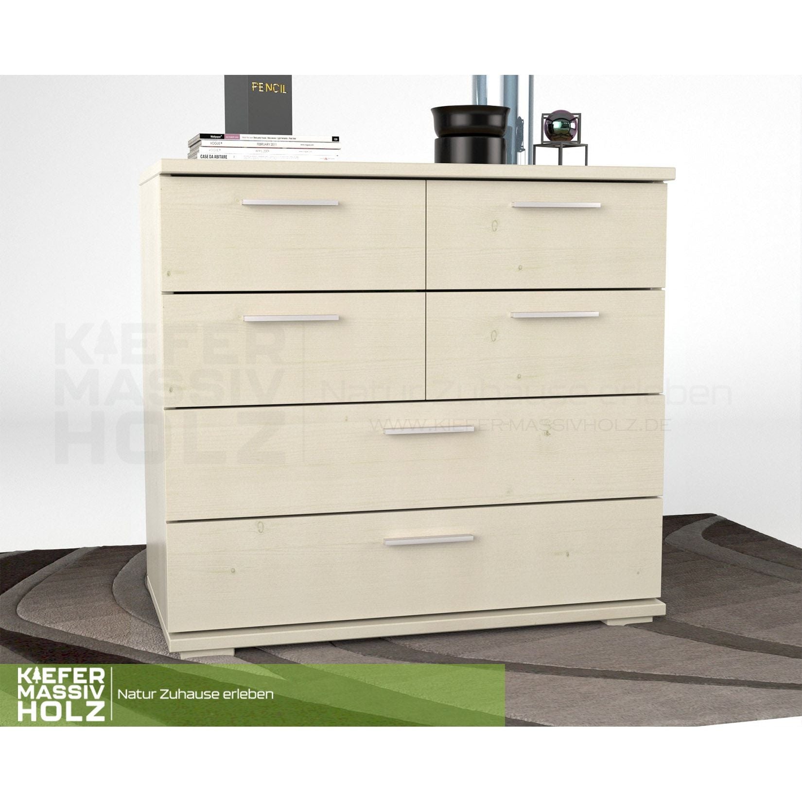 Nobis Kommode Sideboard | Anrichte | 4 kleine und 2 große Schubladen | 100% Bio Kiefer Massivholz