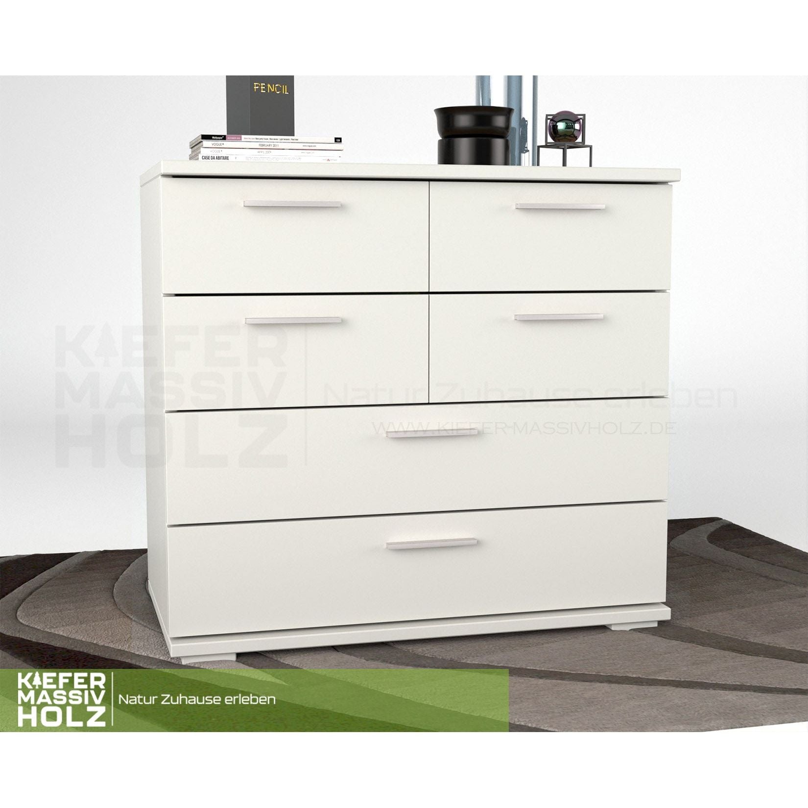 Nobis Kommode Sideboard | Anrichte | 4 kleine und 2 große Schubladen | 100% Bio Kiefer Massivholz