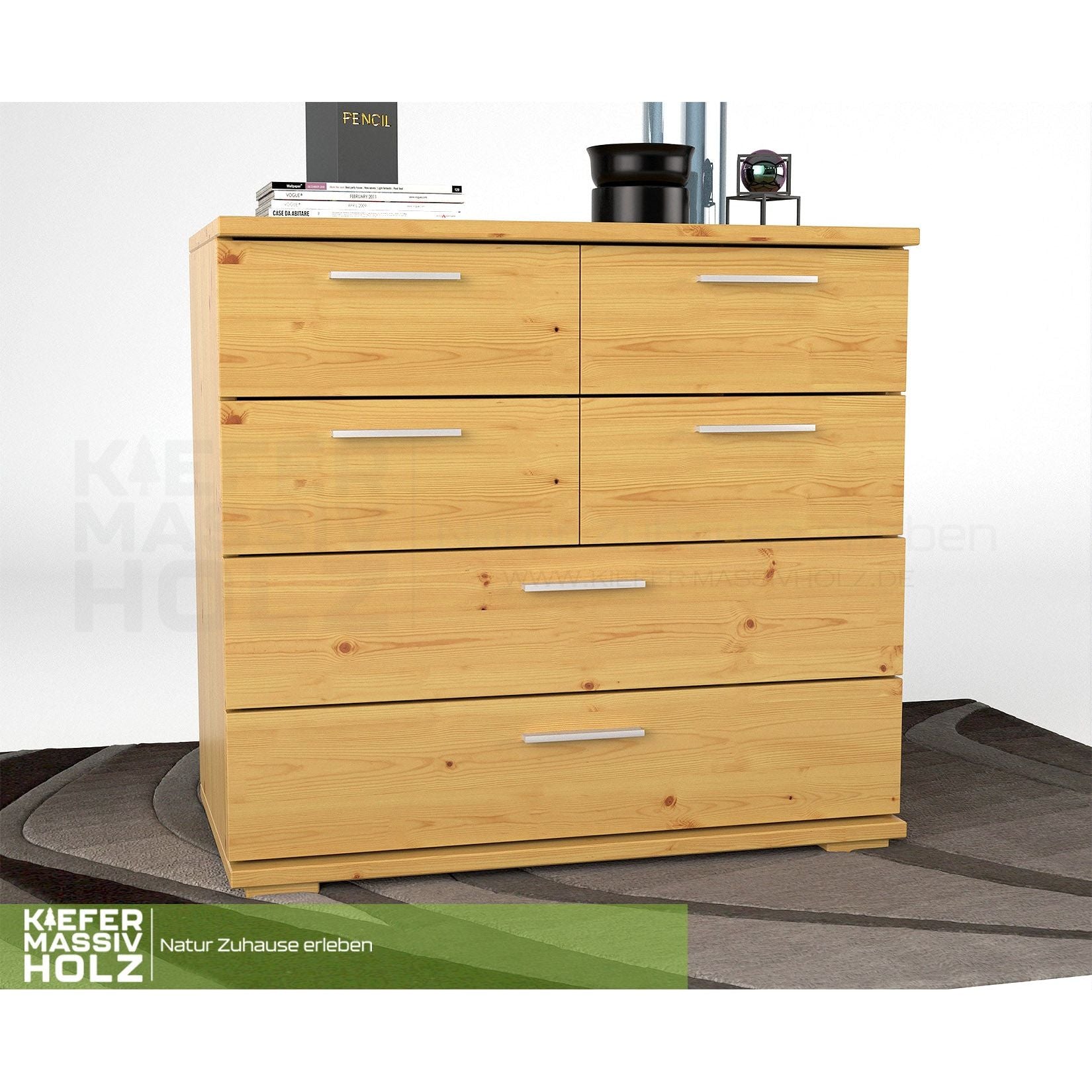 Nobis Kommode Sideboard | Anrichte | 4 kleine und 2 große Schubladen | 100% Bio Kiefer Massivholz
