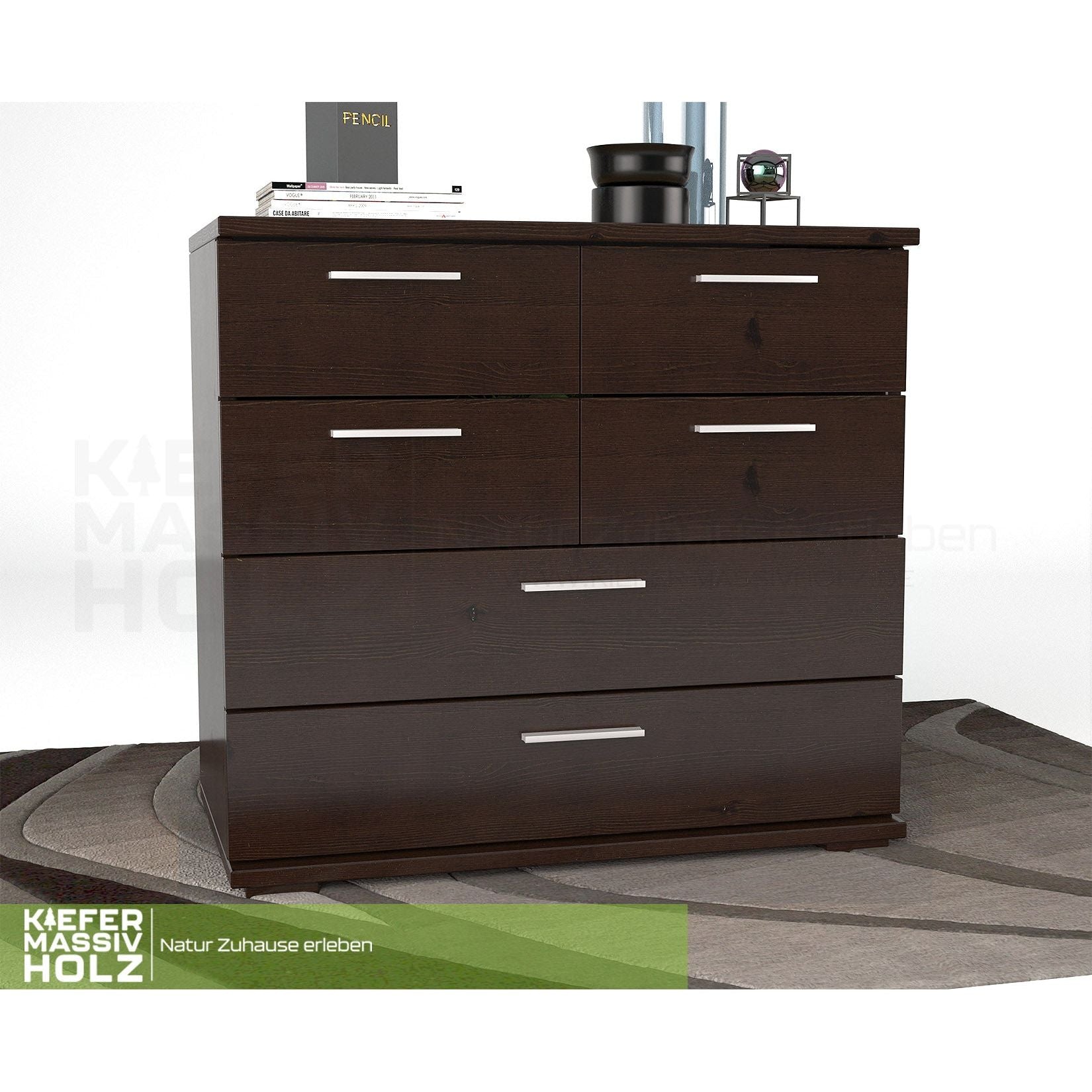 Nobis Kommode Sideboard | Anrichte | 4 kleine und 2 große Schubladen | 100% Bio Kiefer Massivholz