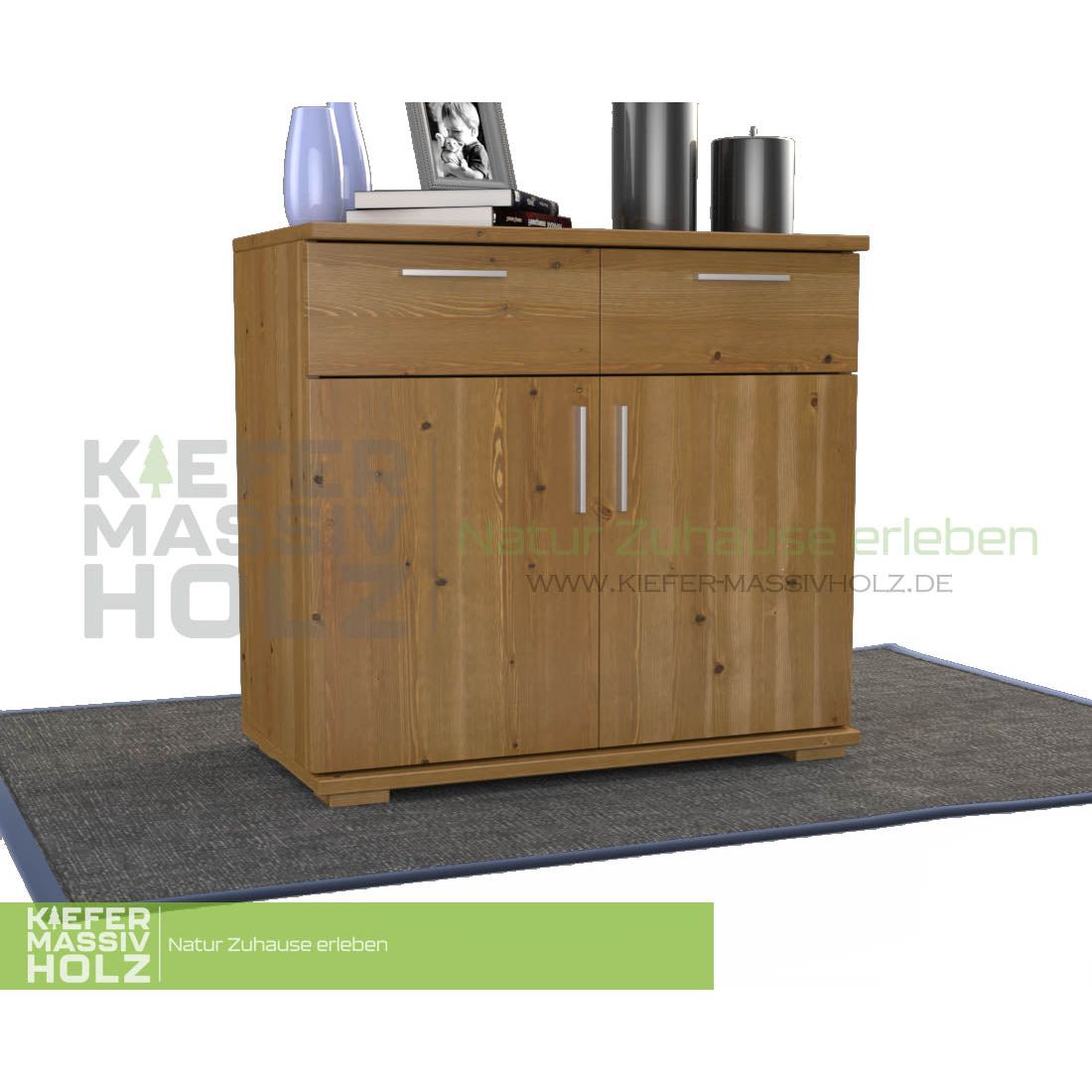 Nobis Kommode Sideboard | Anrichte | 2-Türig mit 2 Schubladen | 100% Bio Kiefer Massivholz