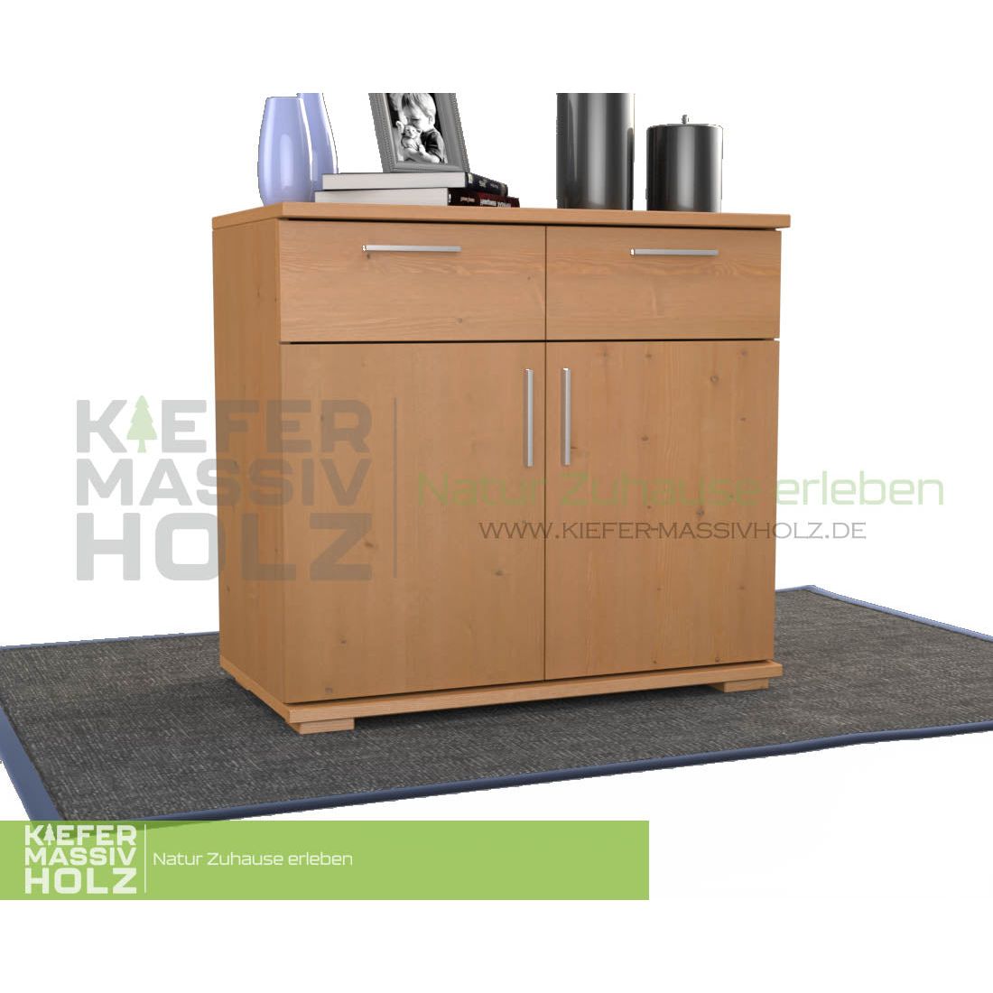 Nobis Kommode Sideboard | Anrichte | 2-Türig mit 2 Schubladen | 100% Bio Kiefer Massivholz