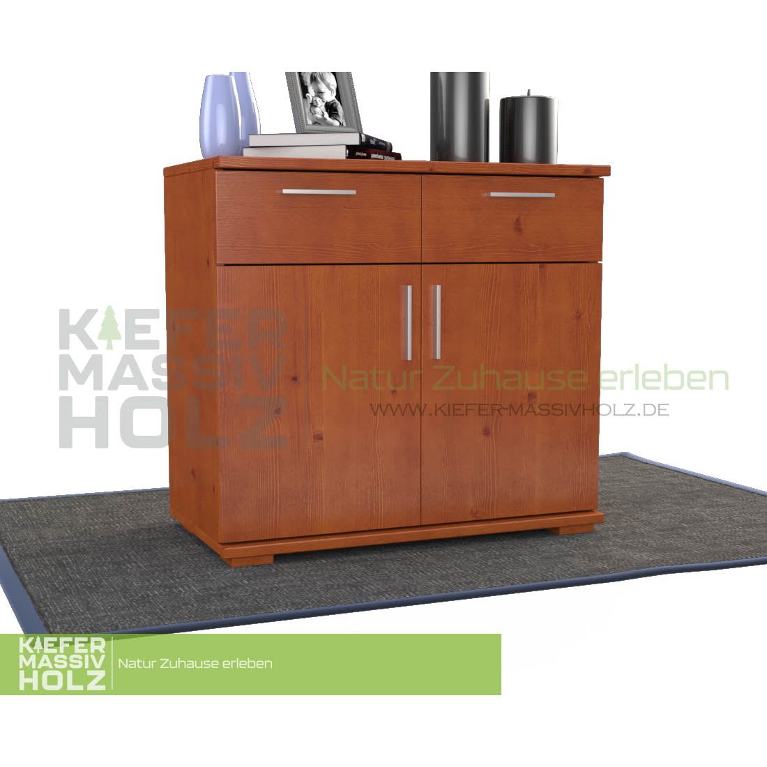 Nobis Kommode Sideboard | Anrichte | 2-Türig mit 2 Schubladen | 100% Bio Kiefer Massivholz
