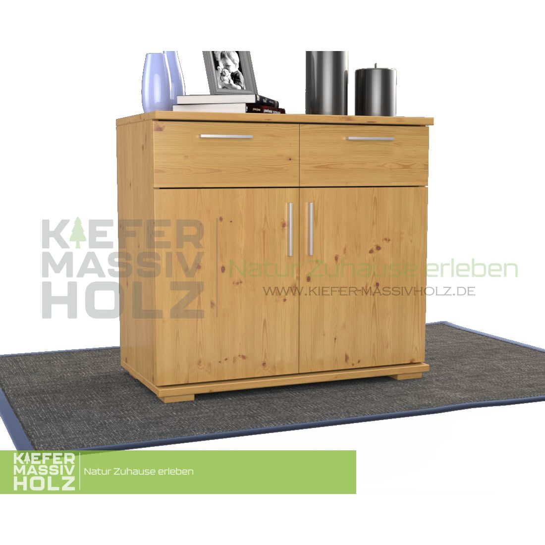 Nobis Kommode Sideboard | Anrichte | 2-Türig mit 2 Schubladen | 100% Bio Kiefer Massivholz