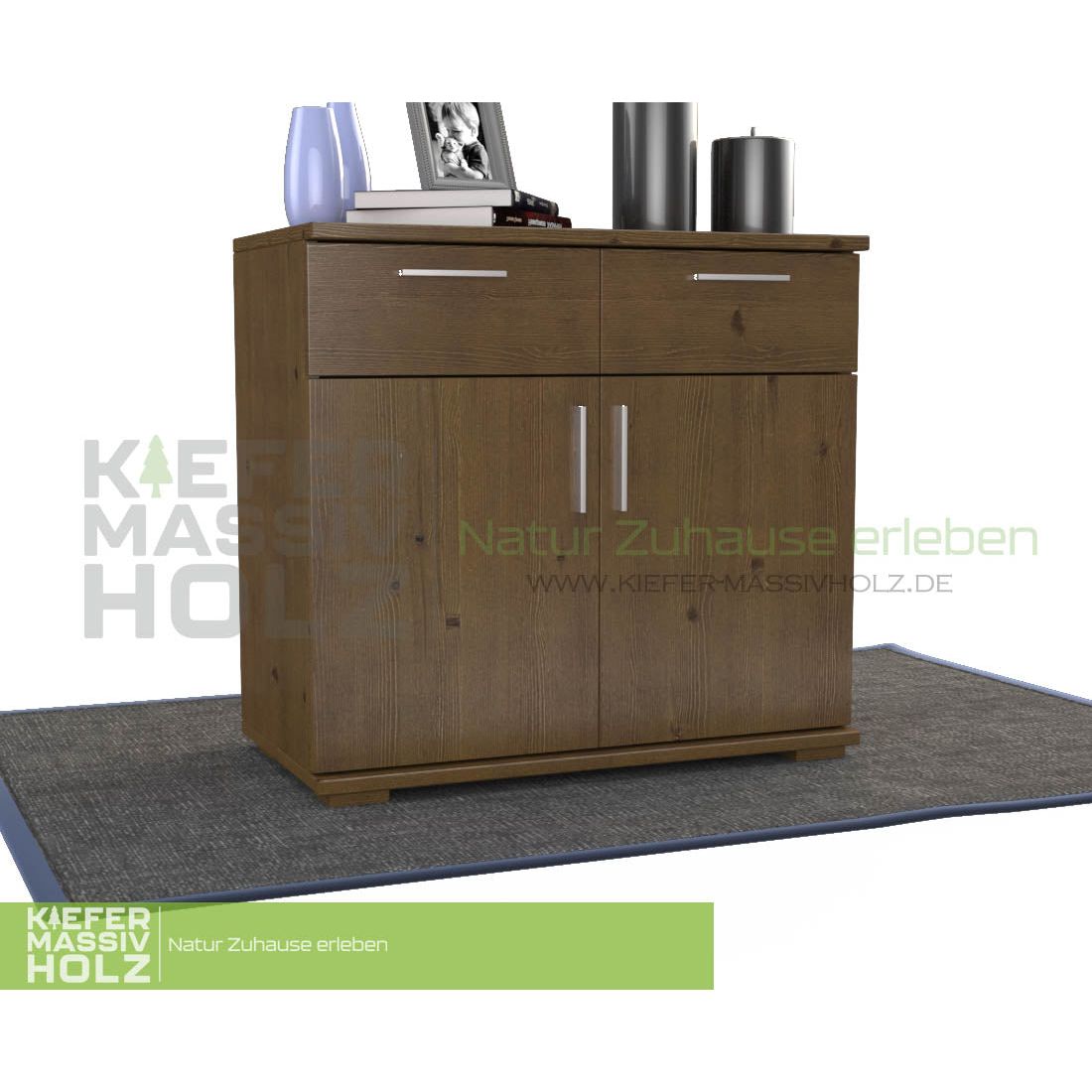 Nobis Kommode Sideboard | Anrichte | 2-Türig mit 2 Schubladen | 100% Bio Kiefer Massivholz