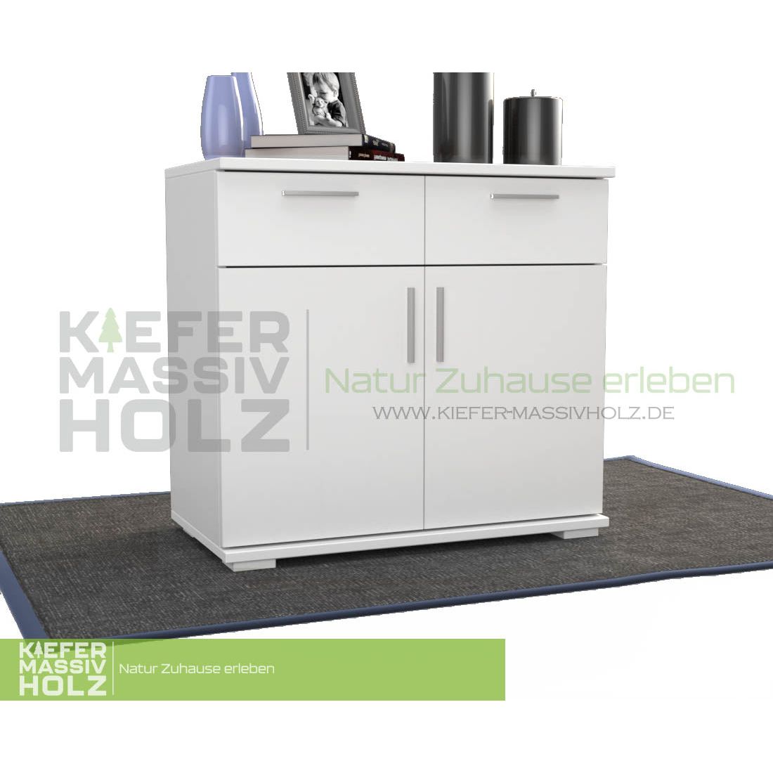 Nobis Kommode Sideboard | Anrichte | 2-Türig mit 2 Schubladen | 100% Bio Kiefer Massivholz