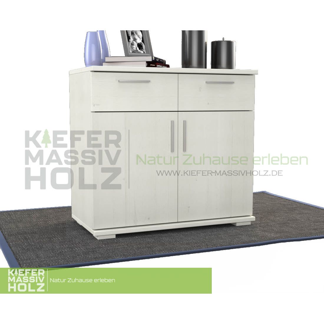 Nobis Kommode Sideboard | Anrichte | 2-Türig mit 2 Schubladen | 100% Bio Kiefer Massivholz