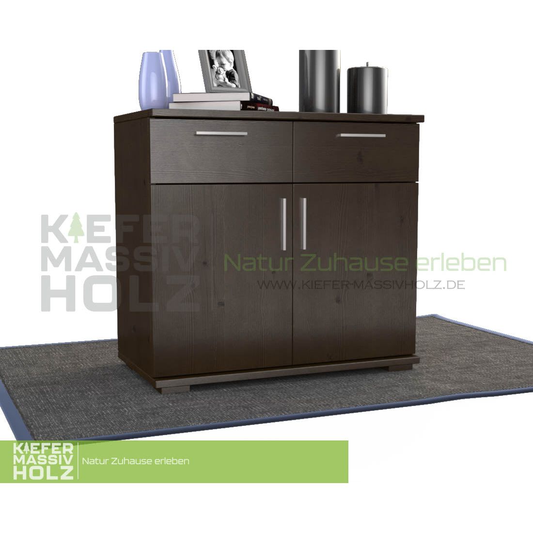 Nobis Kommode Sideboard | Anrichte | 2-Türig mit 2 Schubladen | 100% Bio Kiefer Massivholz