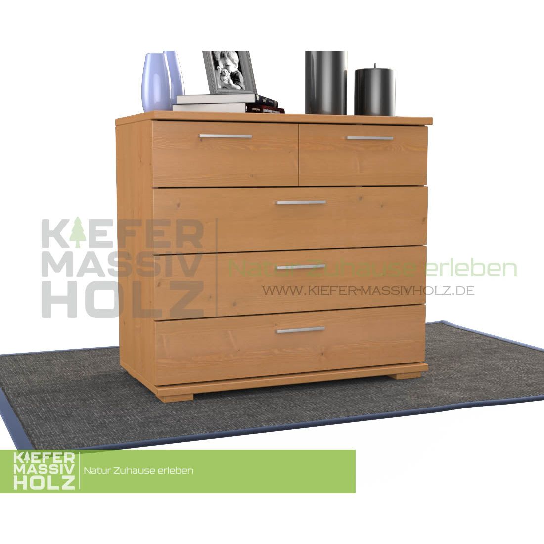 Nobis Kommode Sideboard | Anrichte | 5-Schubladen | 100% Bio Kiefer Massivholz
