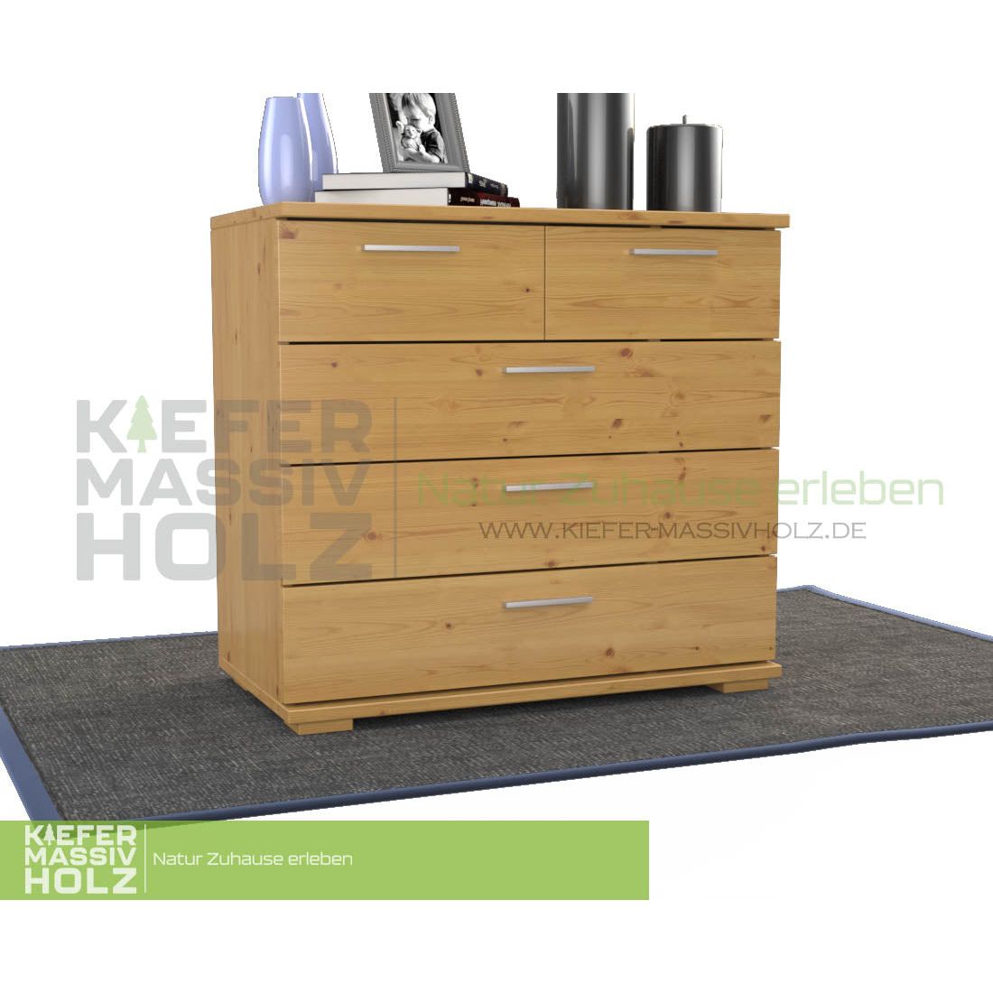 Nobis Kommode Sideboard | Anrichte | 5-Schubladen | 100% Bio Kiefer Massivholz