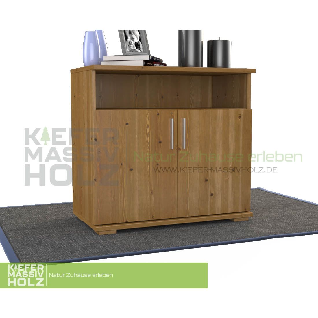 Nobis Kommode Sideboard | Anrichte | 2-Türig mit Regalfach | 100% Bio Kiefer Massivholz