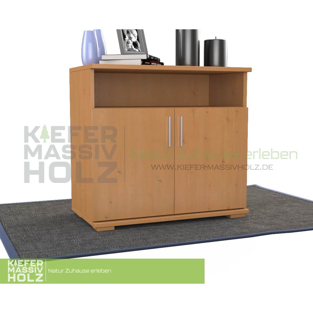 Nobis Kommode Sideboard | Anrichte | 2-Türig mit Regalfach | 100% Bio Kiefer Massivholz
