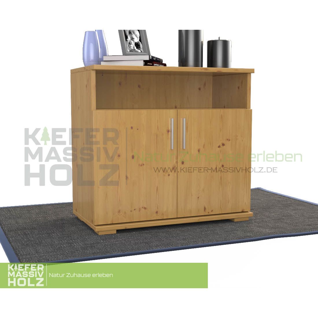 Nobis Kommode Sideboard | Anrichte | 2-Türig mit Regalfach | 100% Bio Kiefer Massivholz
