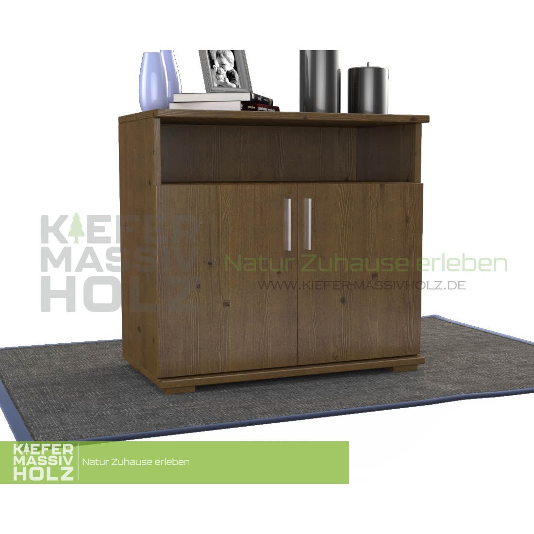 Nobis Kommode Sideboard | Anrichte | 2-Türig mit Regalfach | 100% Bio Kiefer Massivholz