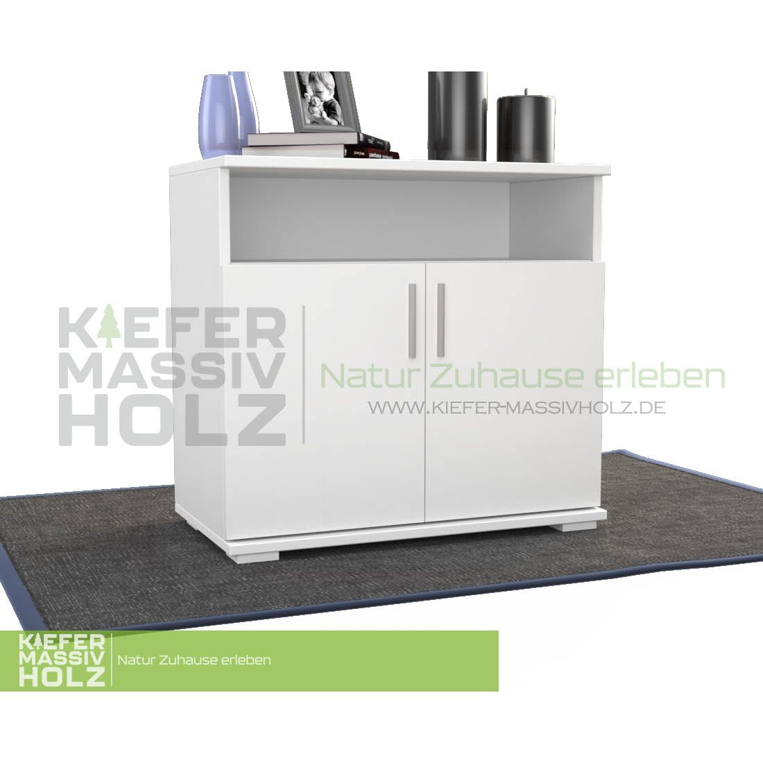 Nobis Kommode Sideboard | Anrichte | 2-Türig mit Regalfach | 100% Bio Kiefer Massivholz