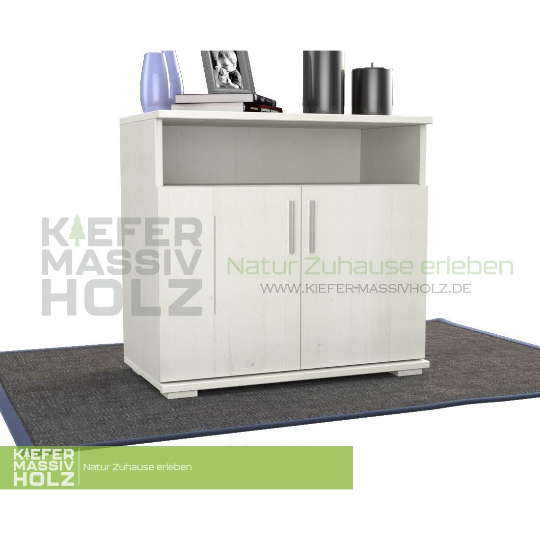 Nobis Kommode Sideboard | Anrichte | 2-Türig mit Regalfach | 100% Bio Kiefer Massivholz