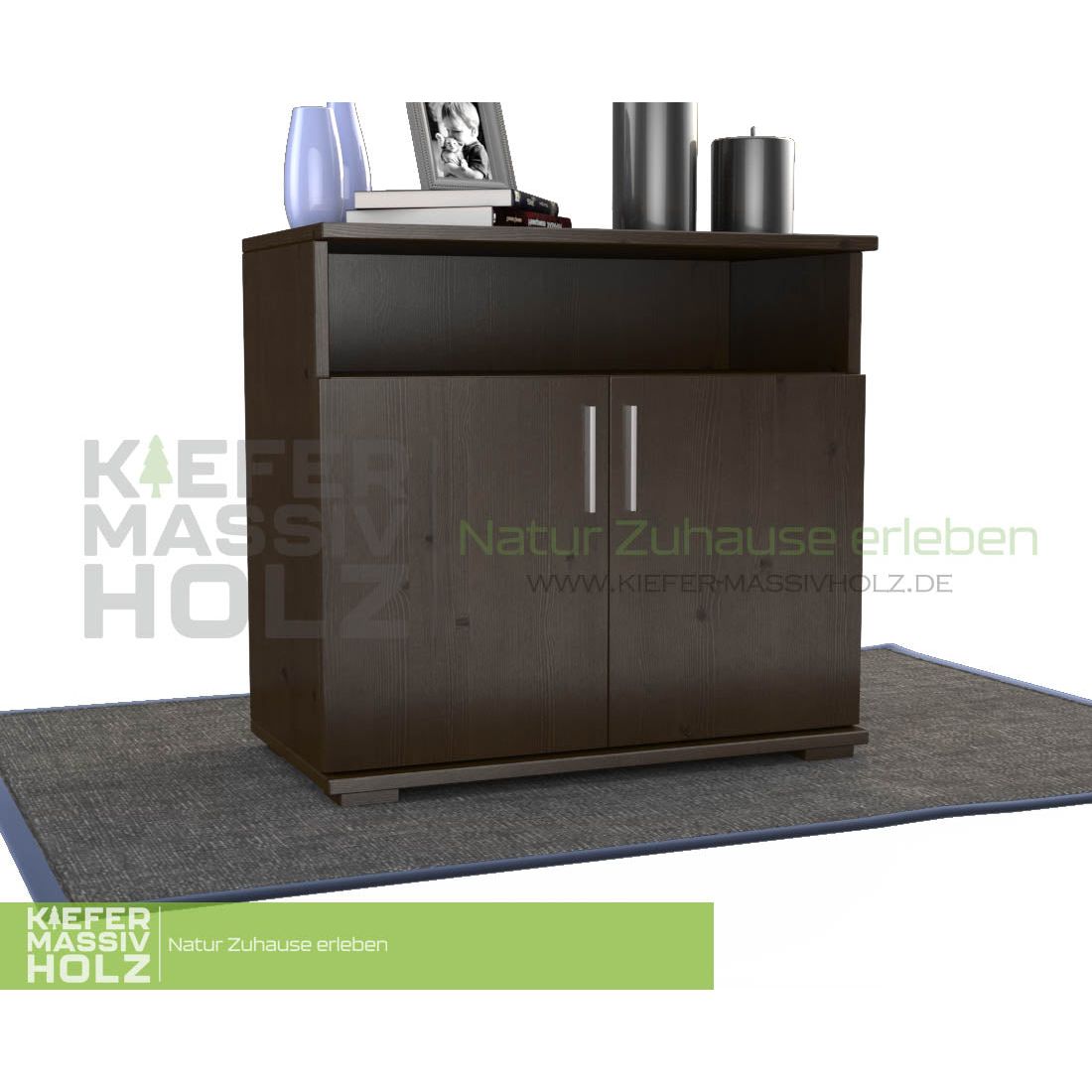 Nobis Kommode Sideboard | Anrichte | 2-Türig mit Regalfach | 100% Bio Kiefer Massivholz
