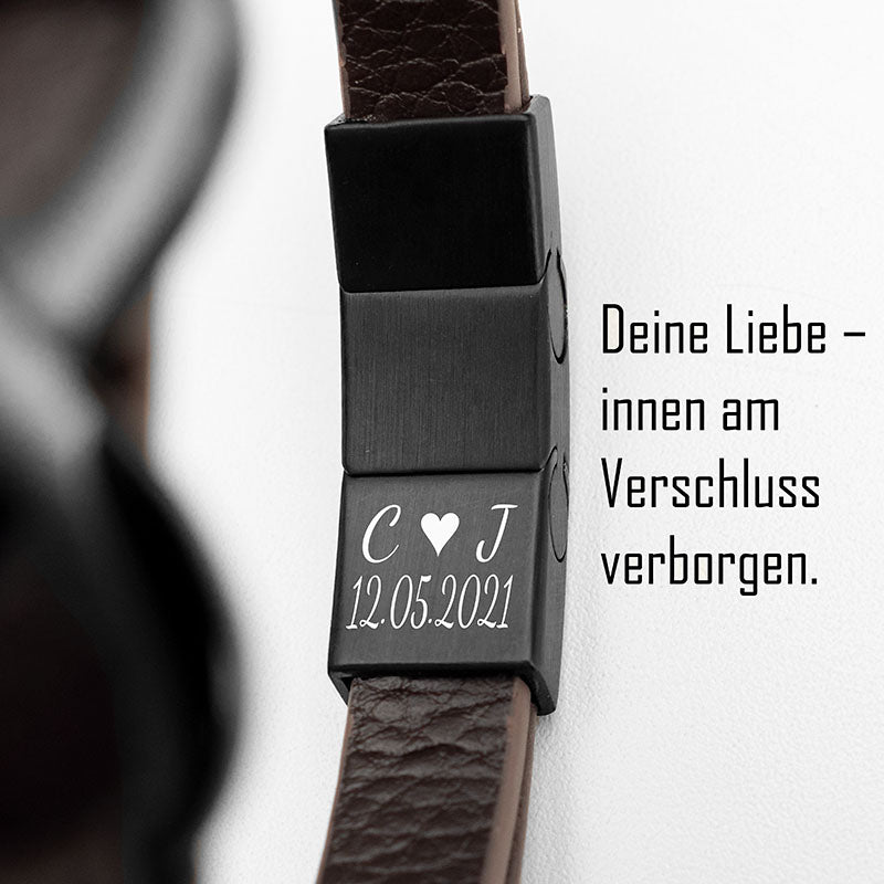 Infinity Brown Lederarmband Unisex Gravierbar Echtes Leder Edelstahl Besatz Gratis Luxus Etui Größen 19 21 23 cm