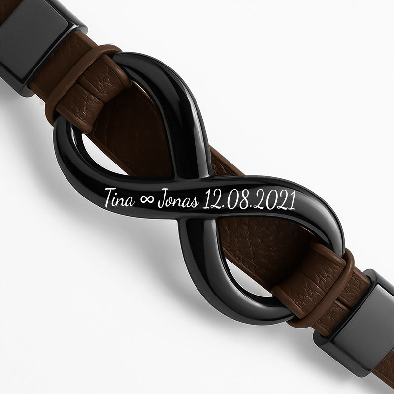 Infinity Brown Lederarmband Unisex Gravierbar Echtes Leder Edelstahl Besatz Gratis Luxus Etui Größen 19 21 23 cm