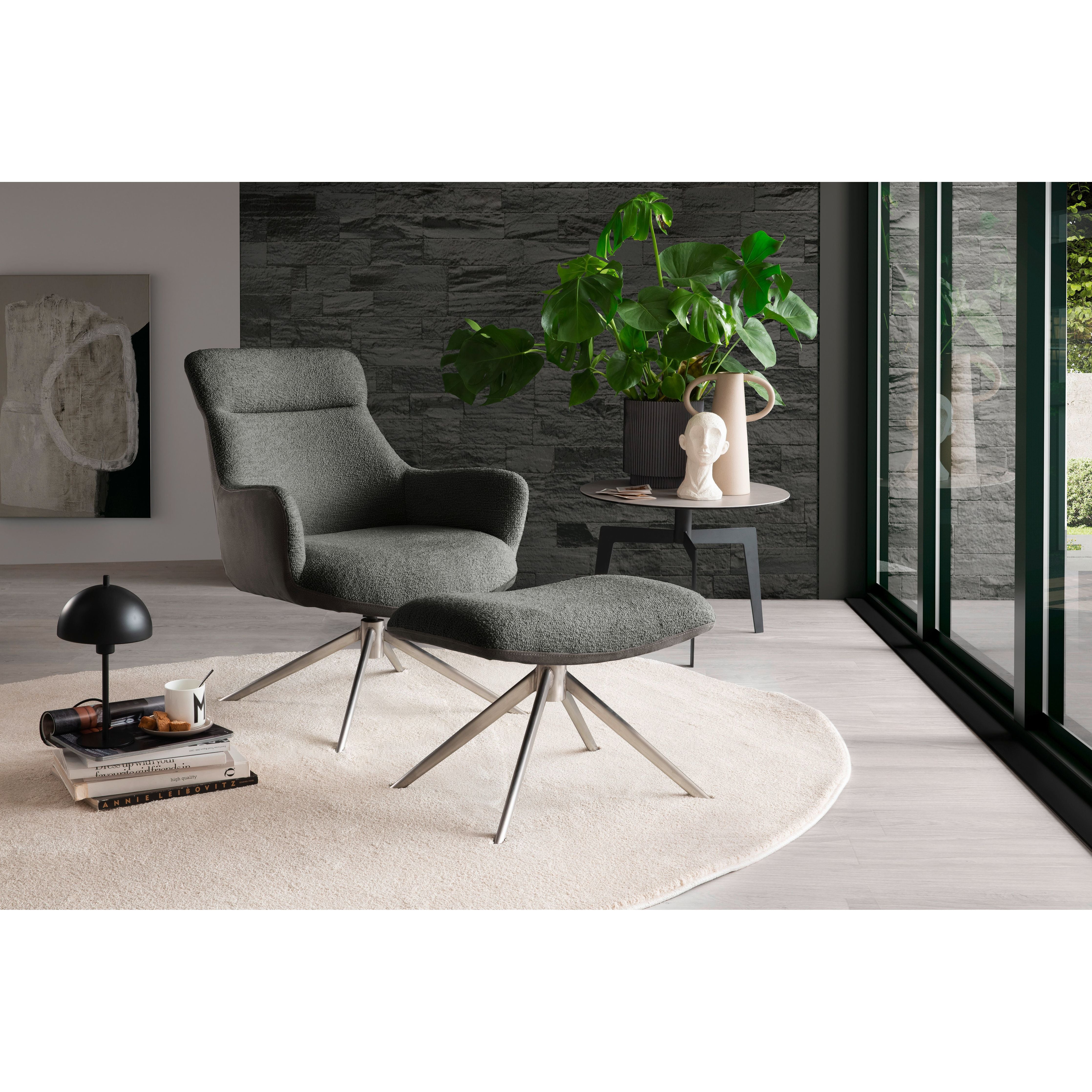 Pelion Loungesessel Mit Hocker Vintagelook Bezug Feinflor Polyester 360 Grad Drehbar Bis 120 Kg Gestell Schwarz Matt