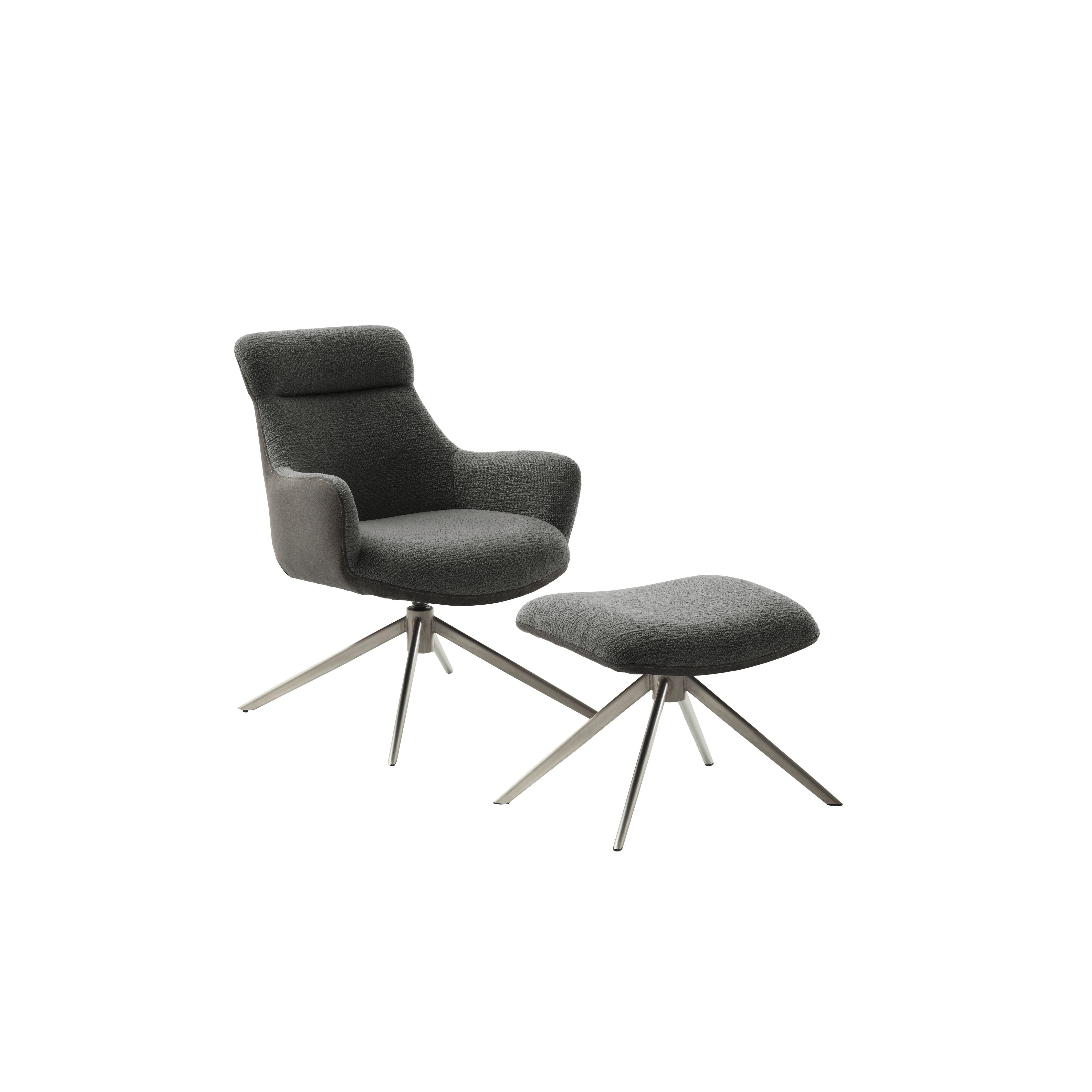 Pelion Loungesessel Mit Hocker Vintagelook Bezug Feinflor Polyester 360 Grad Drehbar Bis 120 Kg Gestell Schwarz Matt