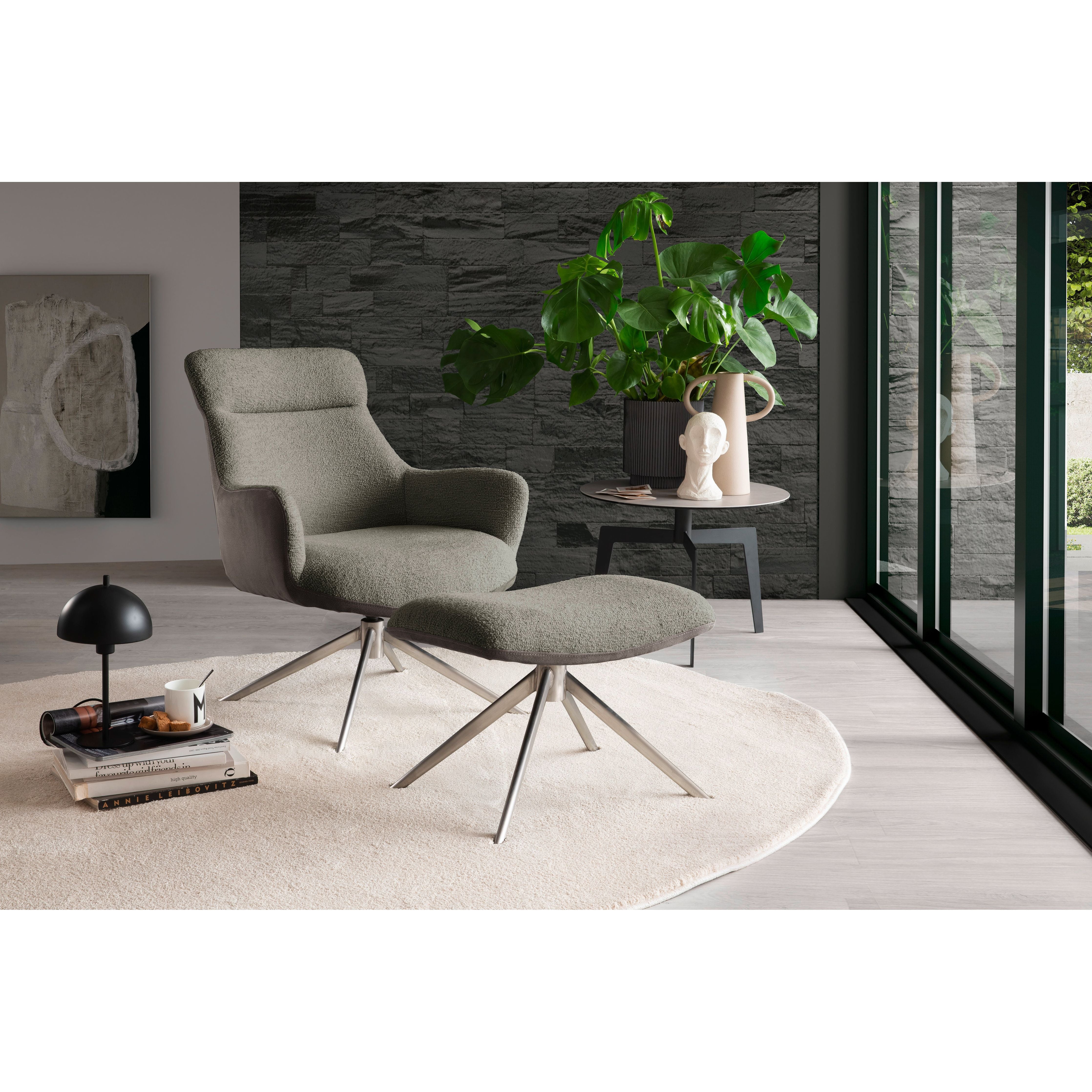 Pelion Loungesessel Mit Hocker Vintagelook Bezug Feinflor Polyester 360 Grad Drehbar Bis 120 Kg Gestell Schwarz Matt