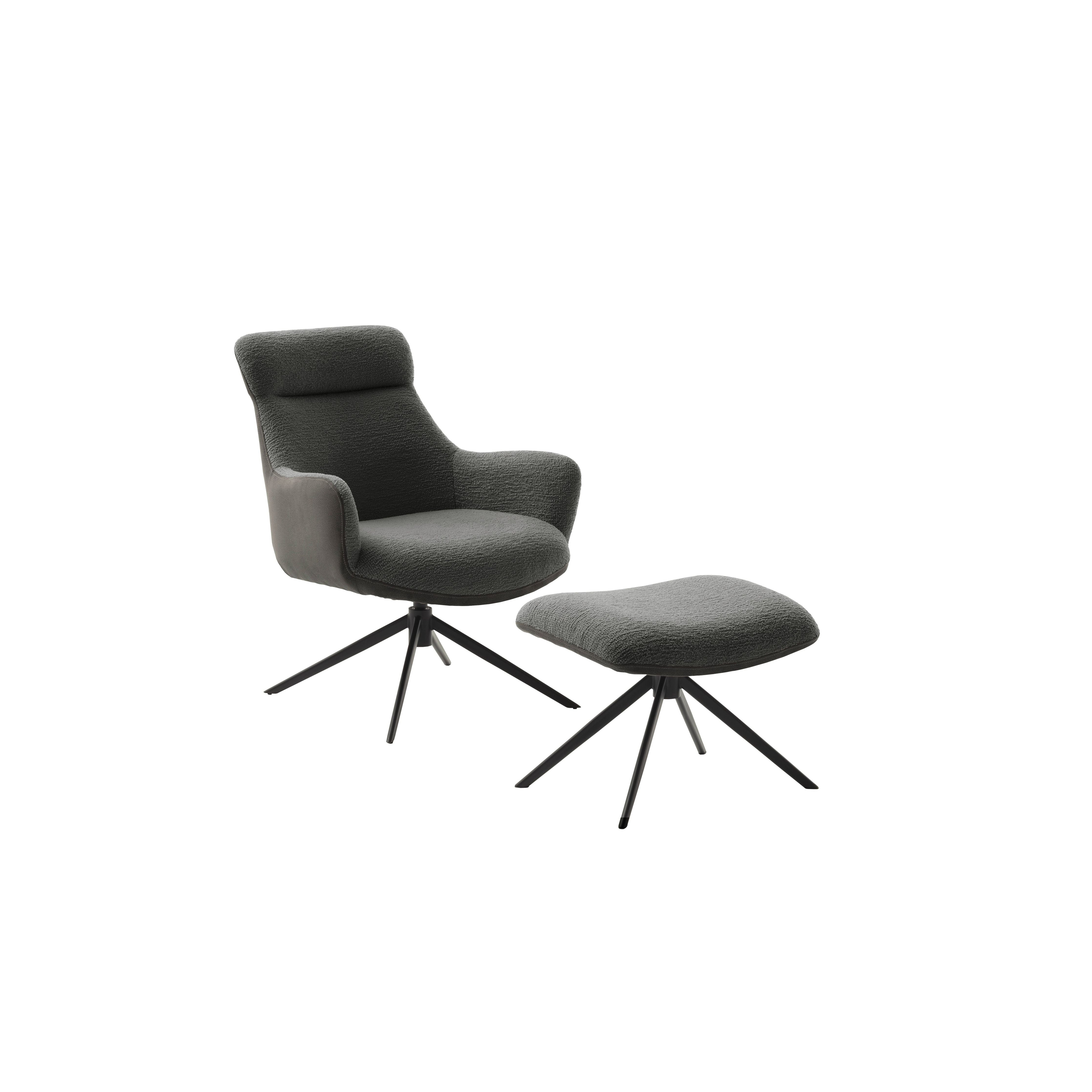 Pelion Loungesessel Mit Hocker Vintagelook Bezug Feinflor Polyester 360 Grad Drehbar Bis 120 Kg Gestell Schwarz Matt