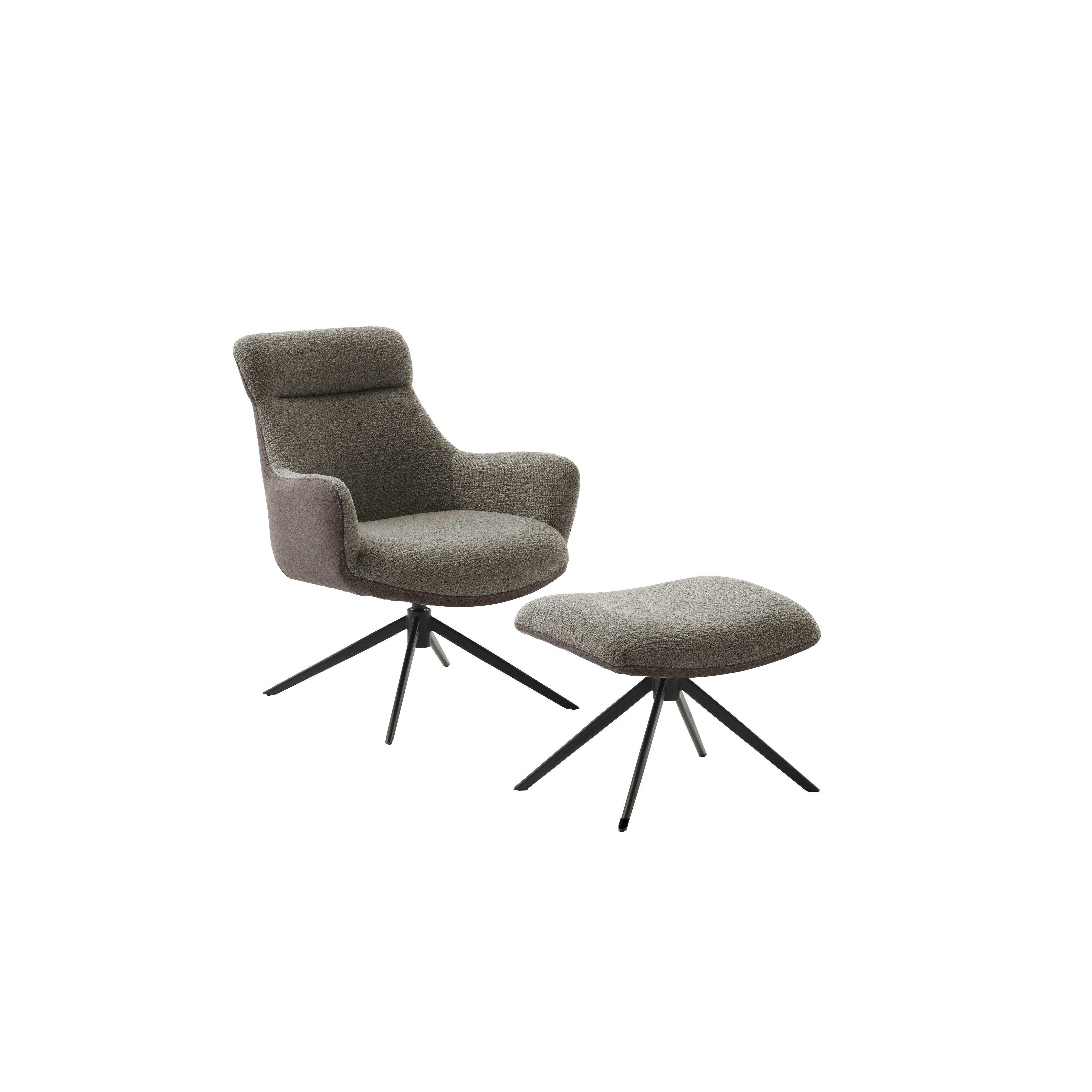 Pelion Loungesessel Mit Hocker Vintagelook Bezug Feinflor Polyester 360 Grad Drehbar Bis 120 Kg Gestell Schwarz Matt