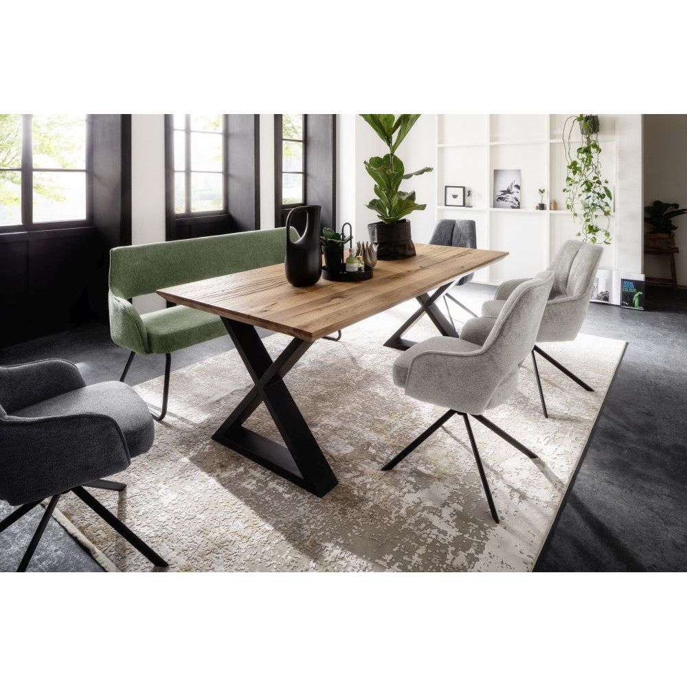 Bangor 4 Fuß Stuhl Mit Armlehnen 2er Set Chenille Optik 100 Prozent Polyester Luxus Komfort Sitz Schwarz Matt Gestell