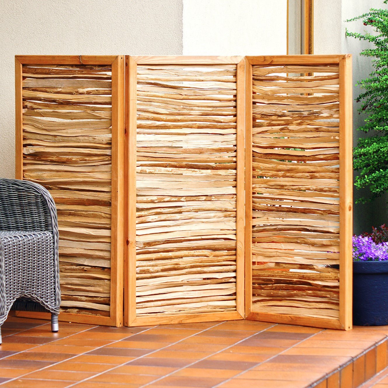 Haselnuss-Paravent 3teilig - Blickschutz aus Haselnuss