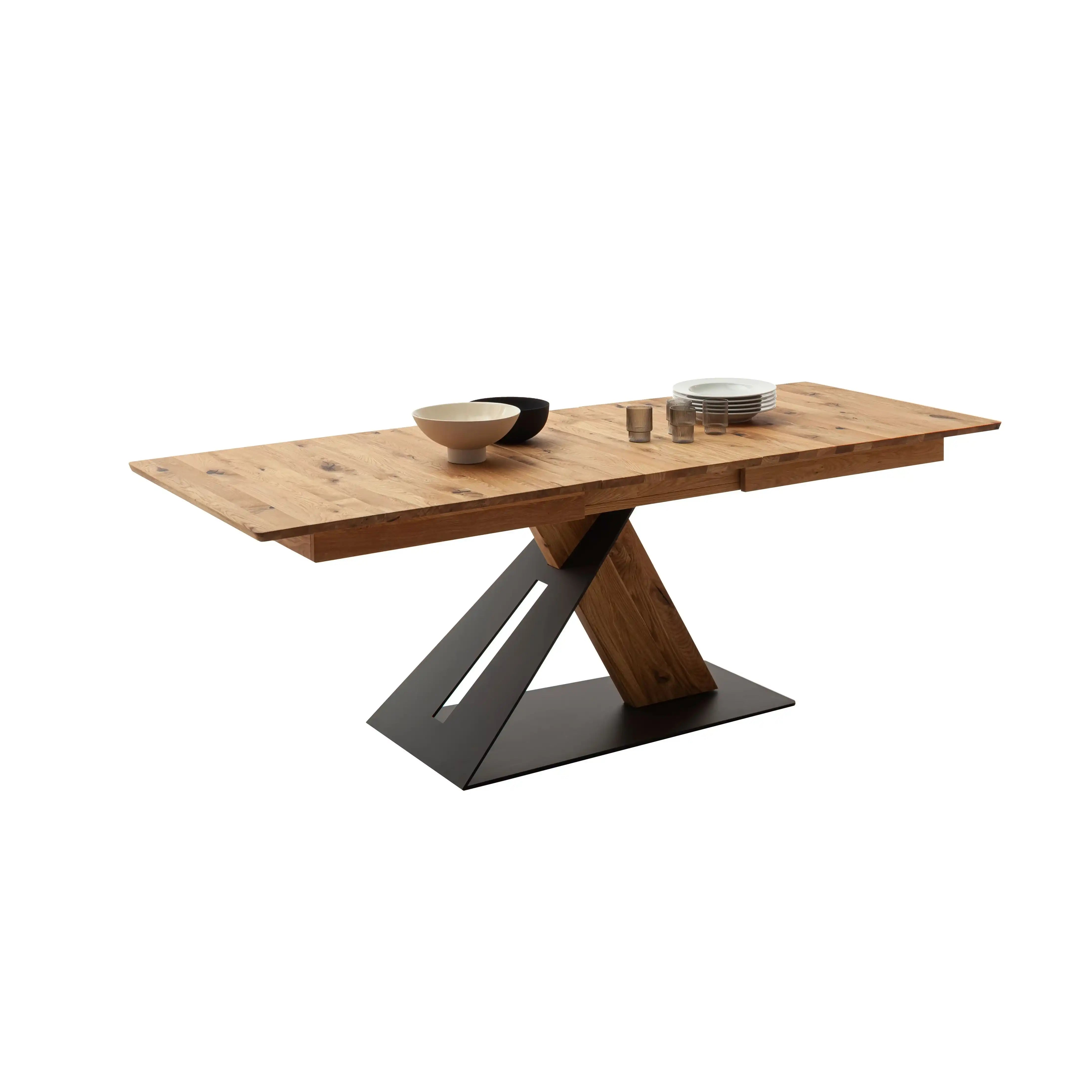 PARRITA Auszugstisch Balkeneiche Massiv Wildeiche Geölt Mit Metallsäule Rustikal