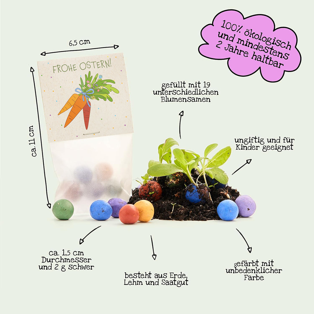 10x5 Blumenmurmeln im Tütchen "Möhren"