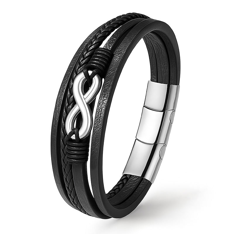 NICE Lederarmband Aus Echtem Schwarzem Rindleder Mit Edelstahl Besatz Unisex Gravierbar Größen 19 21 23 Cm Gratis Etui