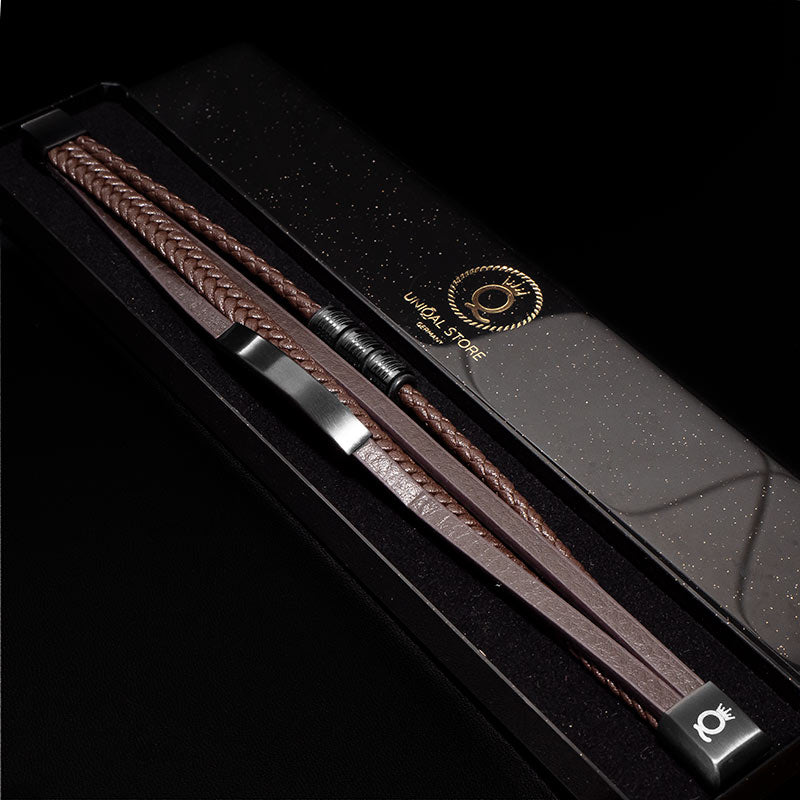 Braunes Lederarmband Echtes Rindleder Mit Edelstahl Besatz Unisex Gravierbar Größen 19 21 23 Cm Kostenloses Luxus Etui