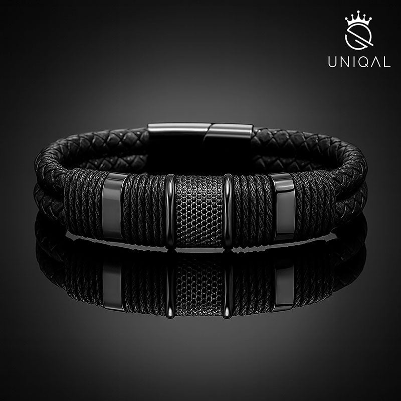 Premium Style Black Echtlederarmband Mit Edelstahl Gravierbar Unisex Größen 19 21 23 Cm Inklusive Gratis Luxus Etui