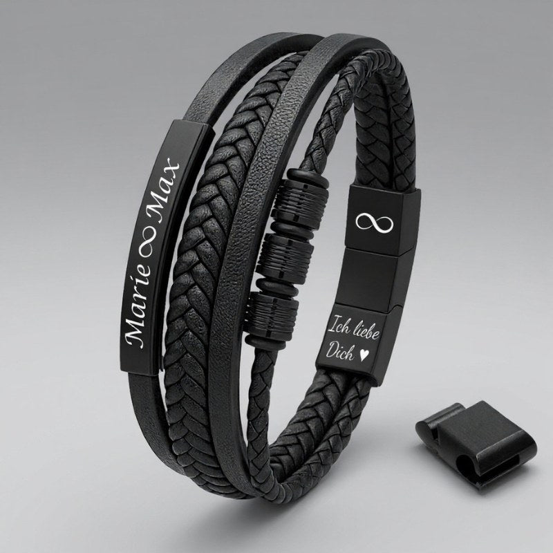 Schwarzes Echtes Rindsleder Armband Mit Edelstahl Besatz Unisex Gravierbar Größen 19 21 23 Cm Inklusive Luxus Etui