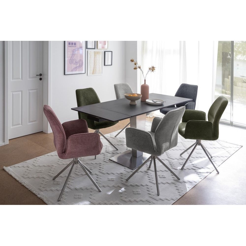 GREYTON 4-Fuß Stuhl Mit Armlehnen 2er-Set Chenille Optik 100 Prozent Polyester Edelstahl Gebürstet Drehbar 180 Grad