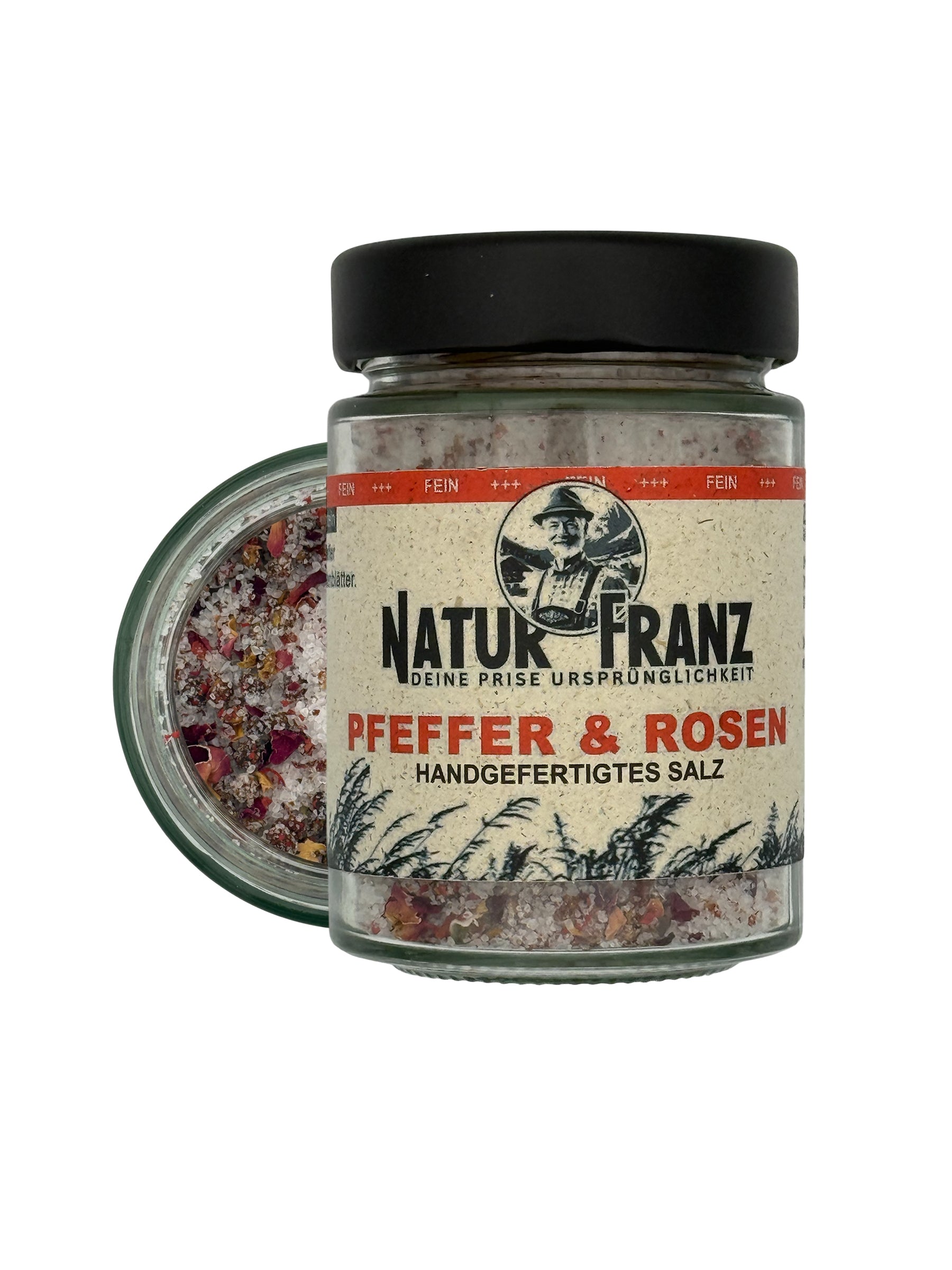 Pfeffer Rosen Mit Feinem Meersalz Und Rosenblüten Gourmet Salz Zum Verfeinern Von Käse Und Pasta