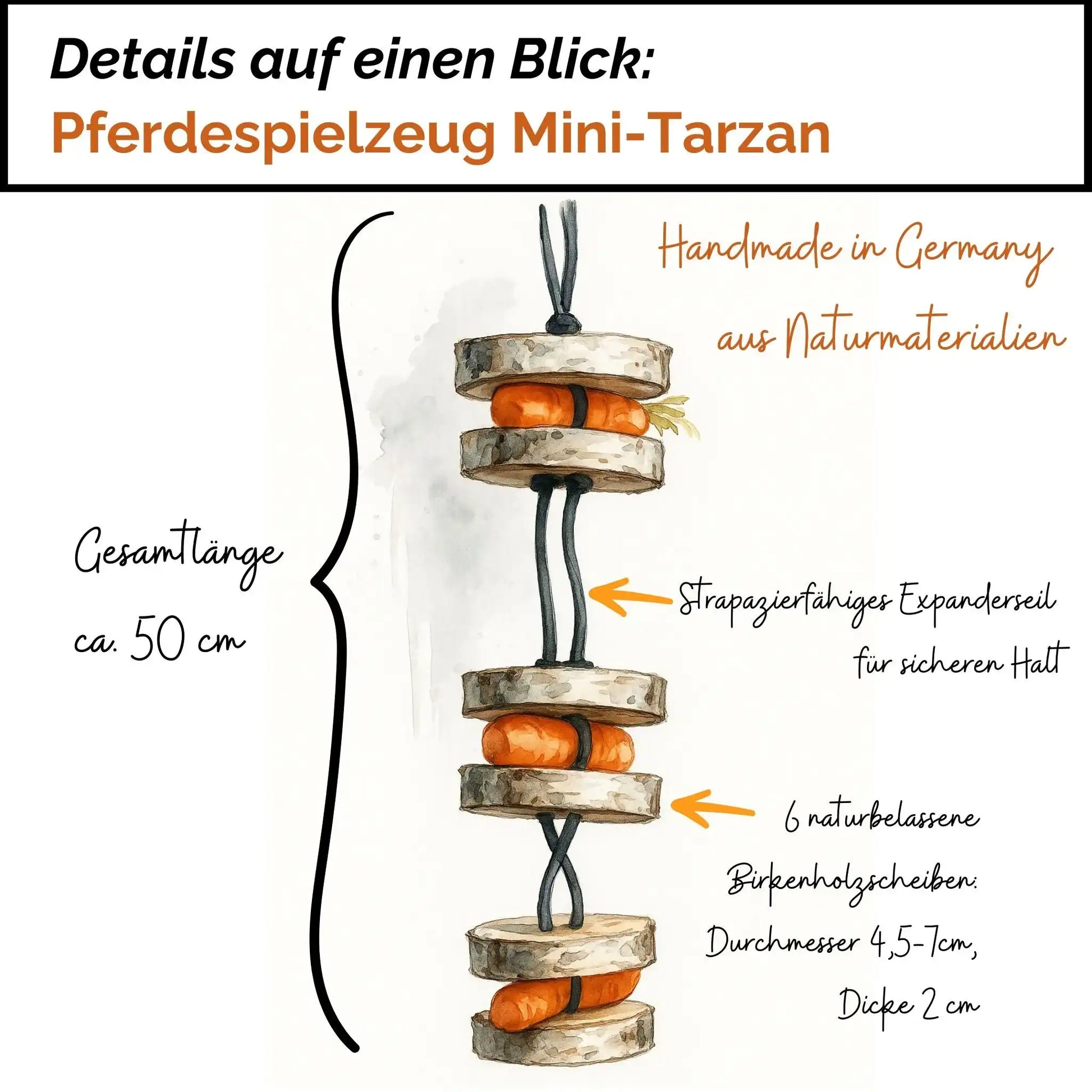 Pferdespielzeug Mini Tarzan Pferdebeschäftigung Aus Birkenholz Gegen Langeweile Wiederbefüllbar Mit Karotten Leckerlis by s`Queed