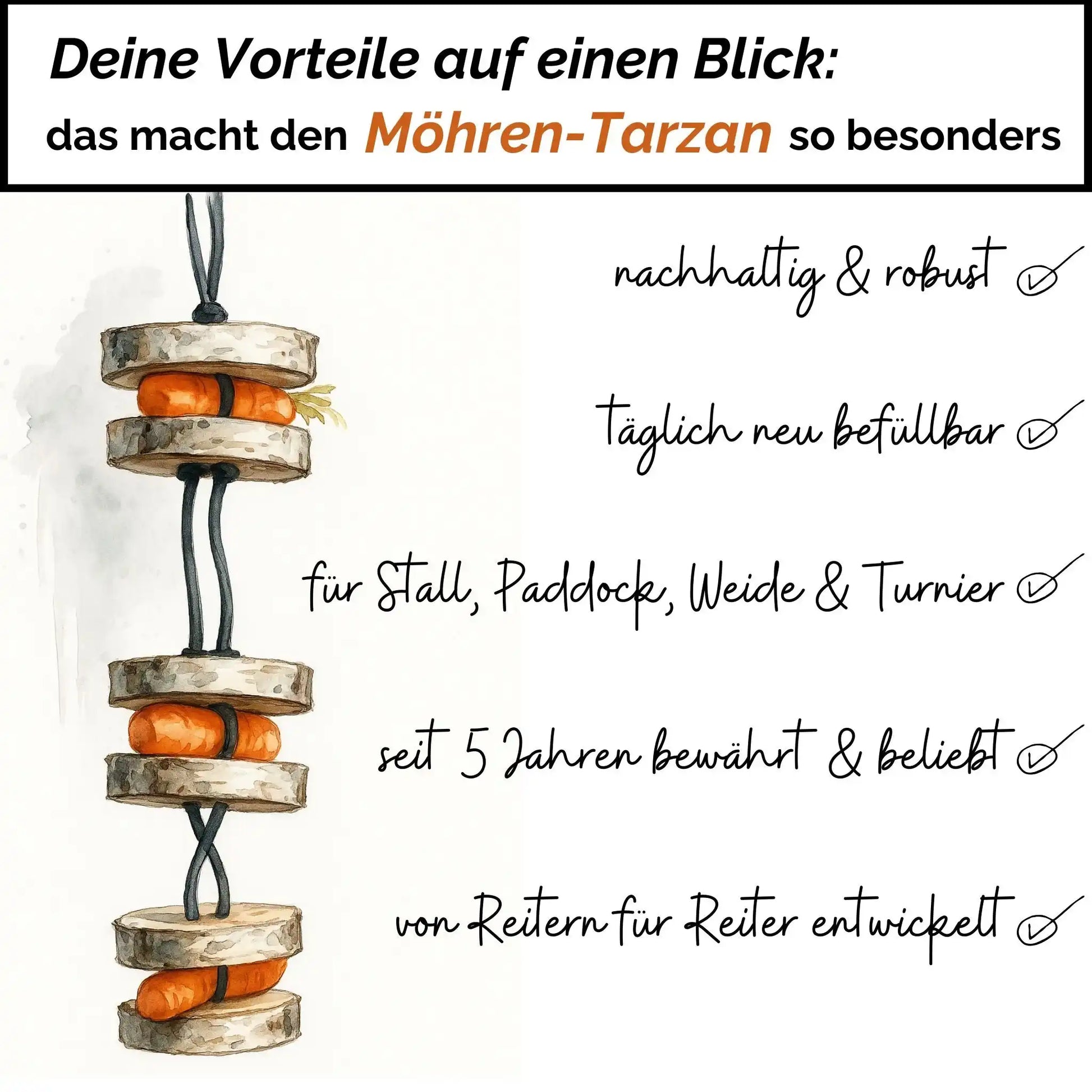 Pferdespielzeug Möhren Tarzan Birkenholz Wiederbefüllbar Natürliche Knabberspaß Pferdebeschäftigung by s`Queed