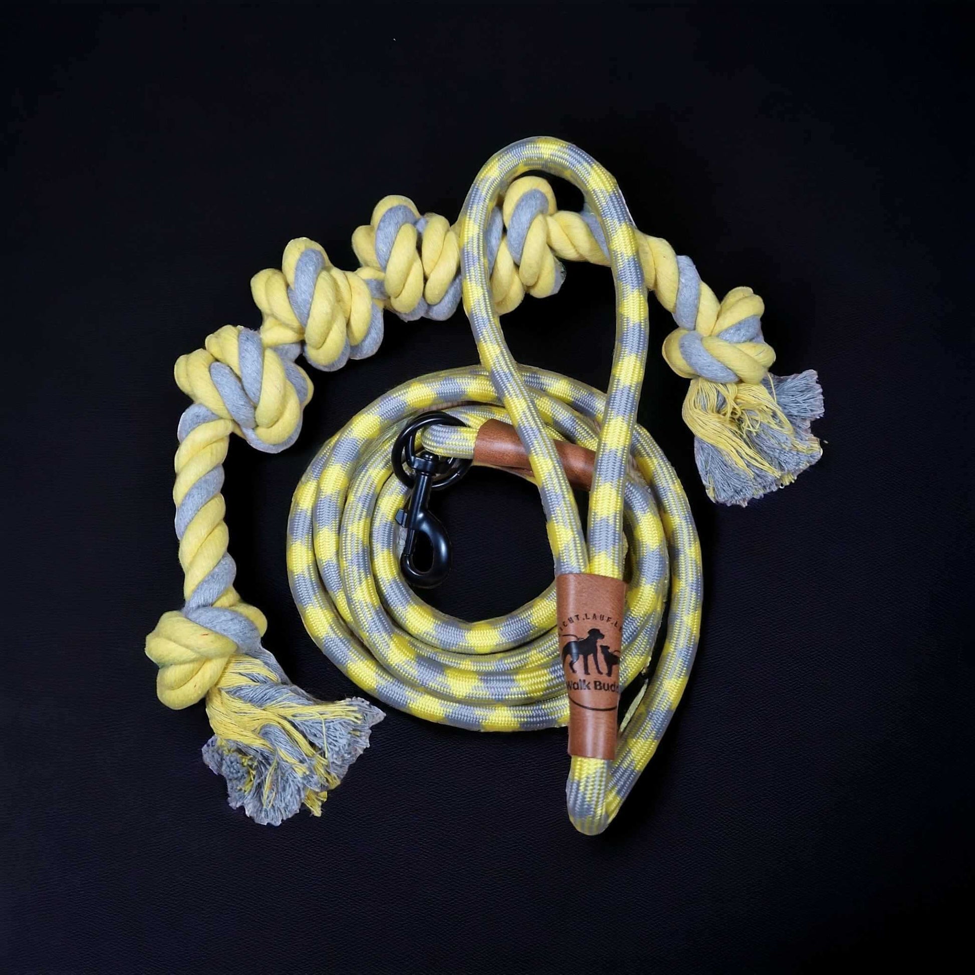 Hundeleine grau gelb Angebot mit gratis Tauseil zum spielen und zerren by Benny Burton